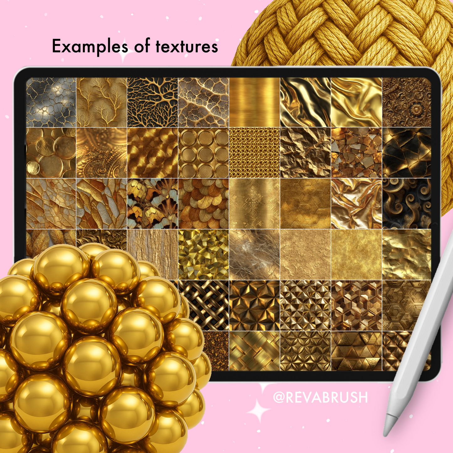 245 Gold Texture Brushes – Procreate, Photoshop & More
