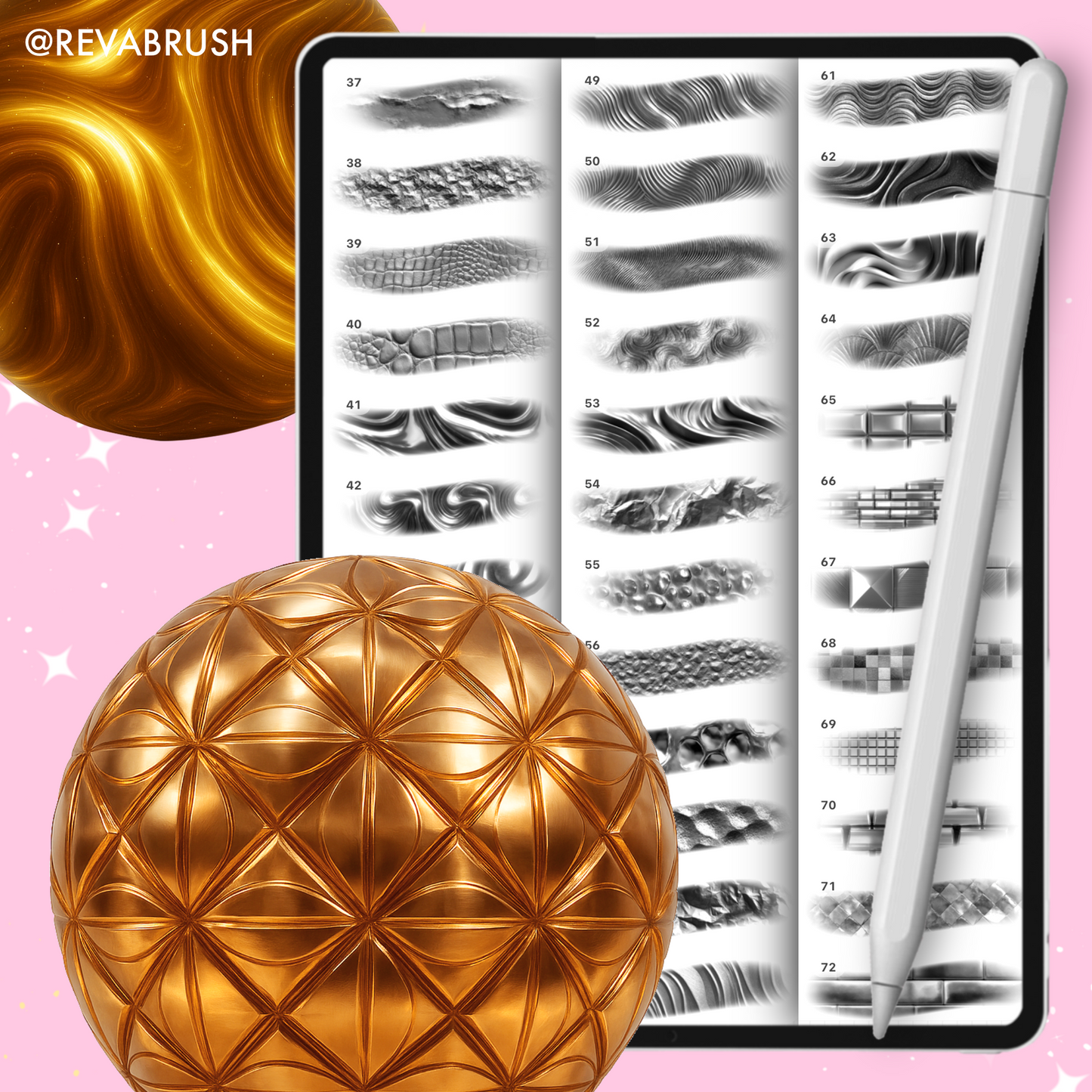245 Gold Texture Brushes – Procreate, Photoshop & More