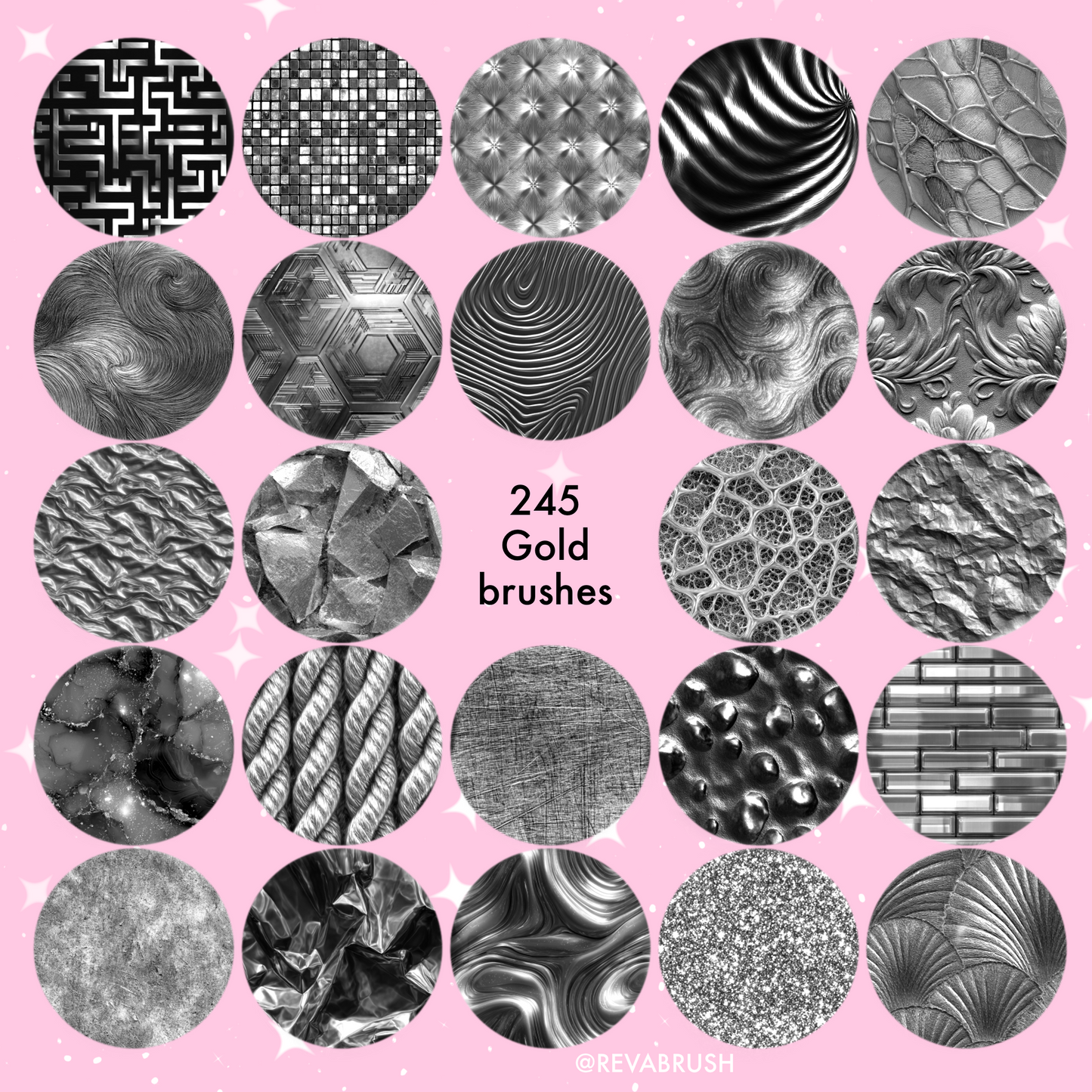 245 Gold Texture Brushes – Procreate, Photoshop & More