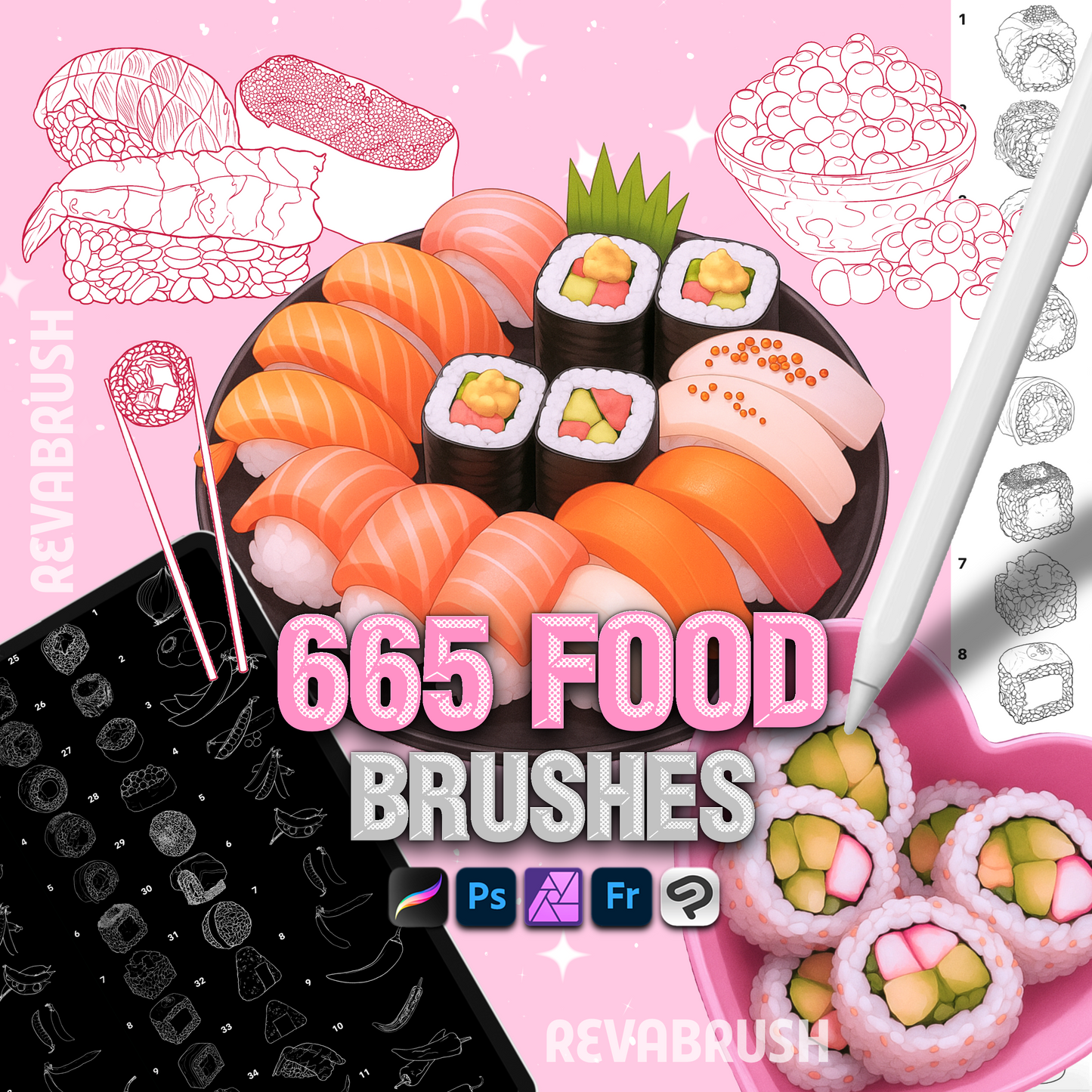 665 Food & Dessert Brushes – Procreate, Photoshop & Clip Studio Paint – Fruit, Candy & Chocolate Set