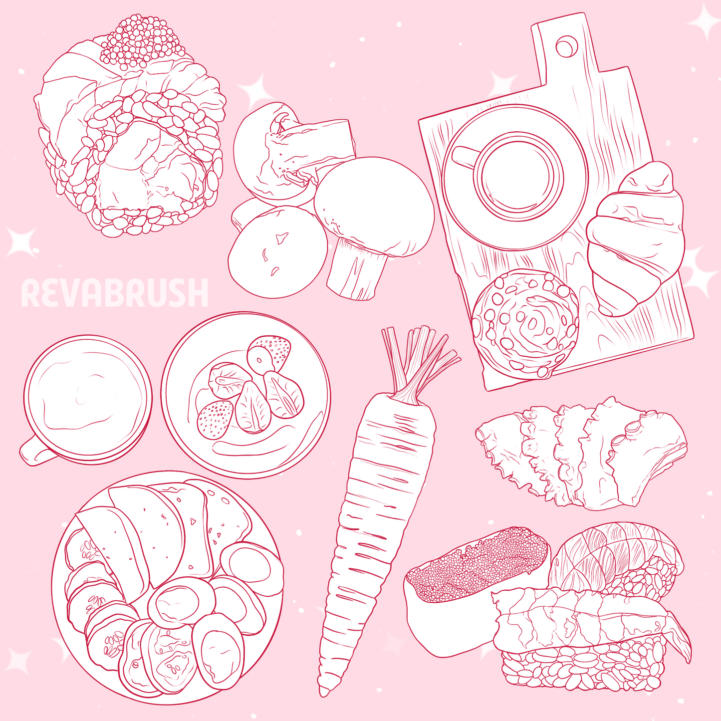 665 Food & Dessert Brushes – Procreate, Photoshop & Clip Studio Paint – Fruit, Candy & Chocolate Set