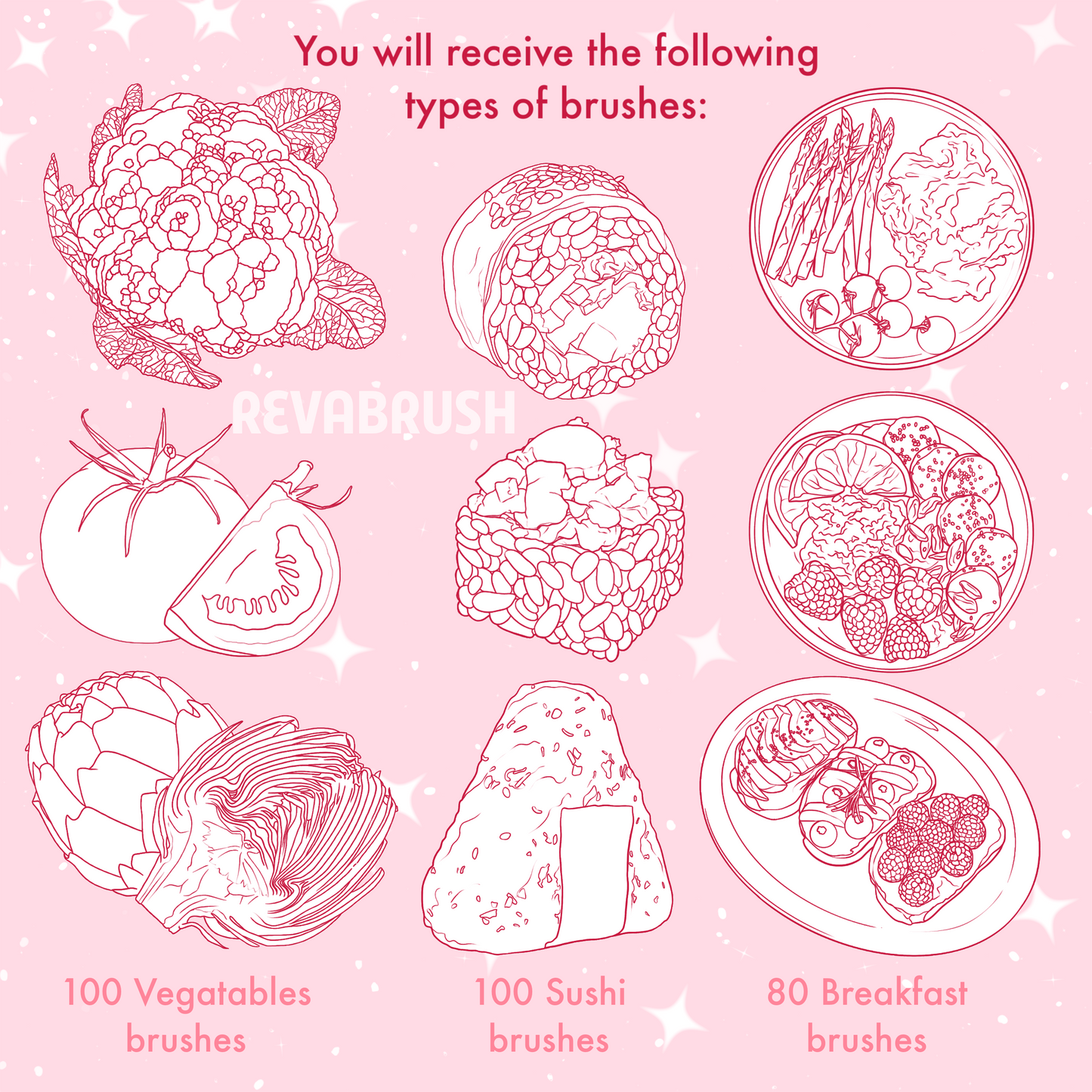 665 Food & Dessert Brushes – Procreate, Photoshop & Clip Studio Paint – Fruit, Candy & Chocolate Set