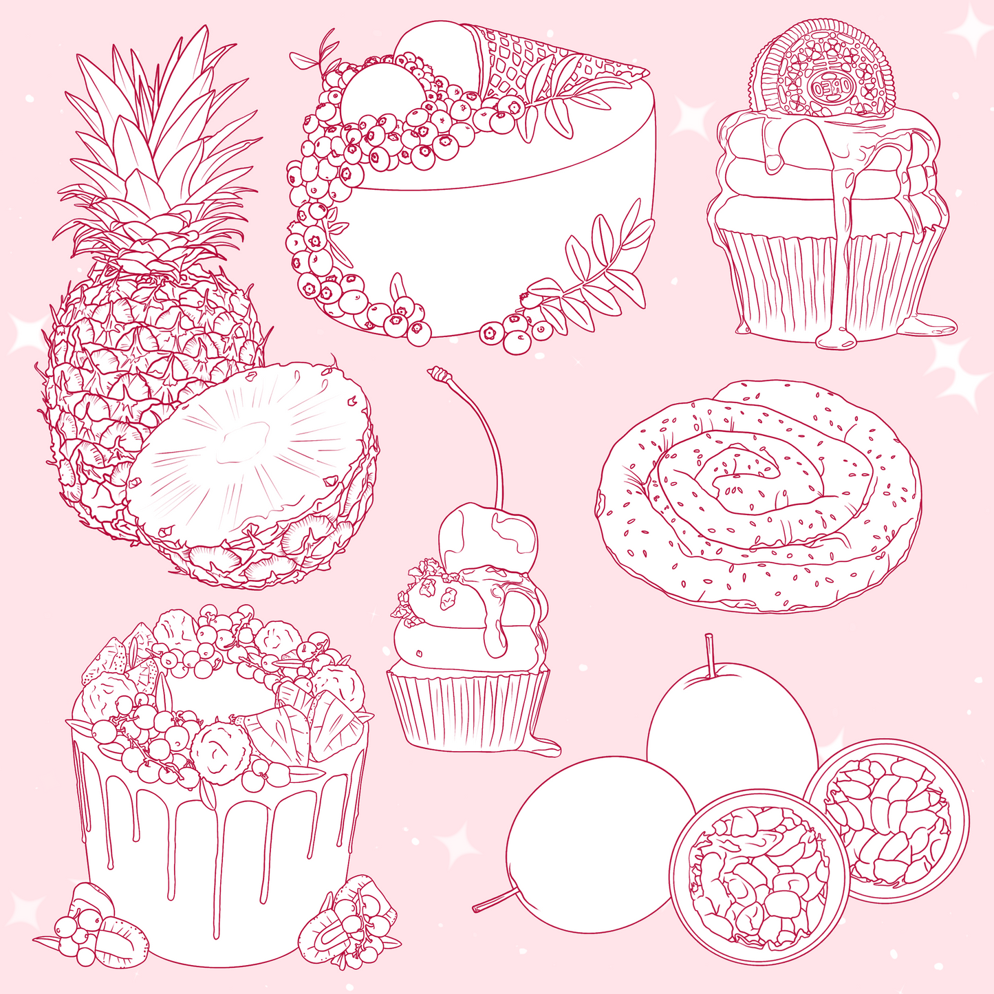 665 Food & Dessert Brushes – Procreate, Photoshop & Clip Studio Paint – Fruit, Candy & Chocolate Set
