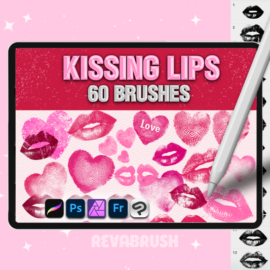 키스 입술 브러시 – Procreate, Photoshop 및 Clip Studio 발렌타인 세트