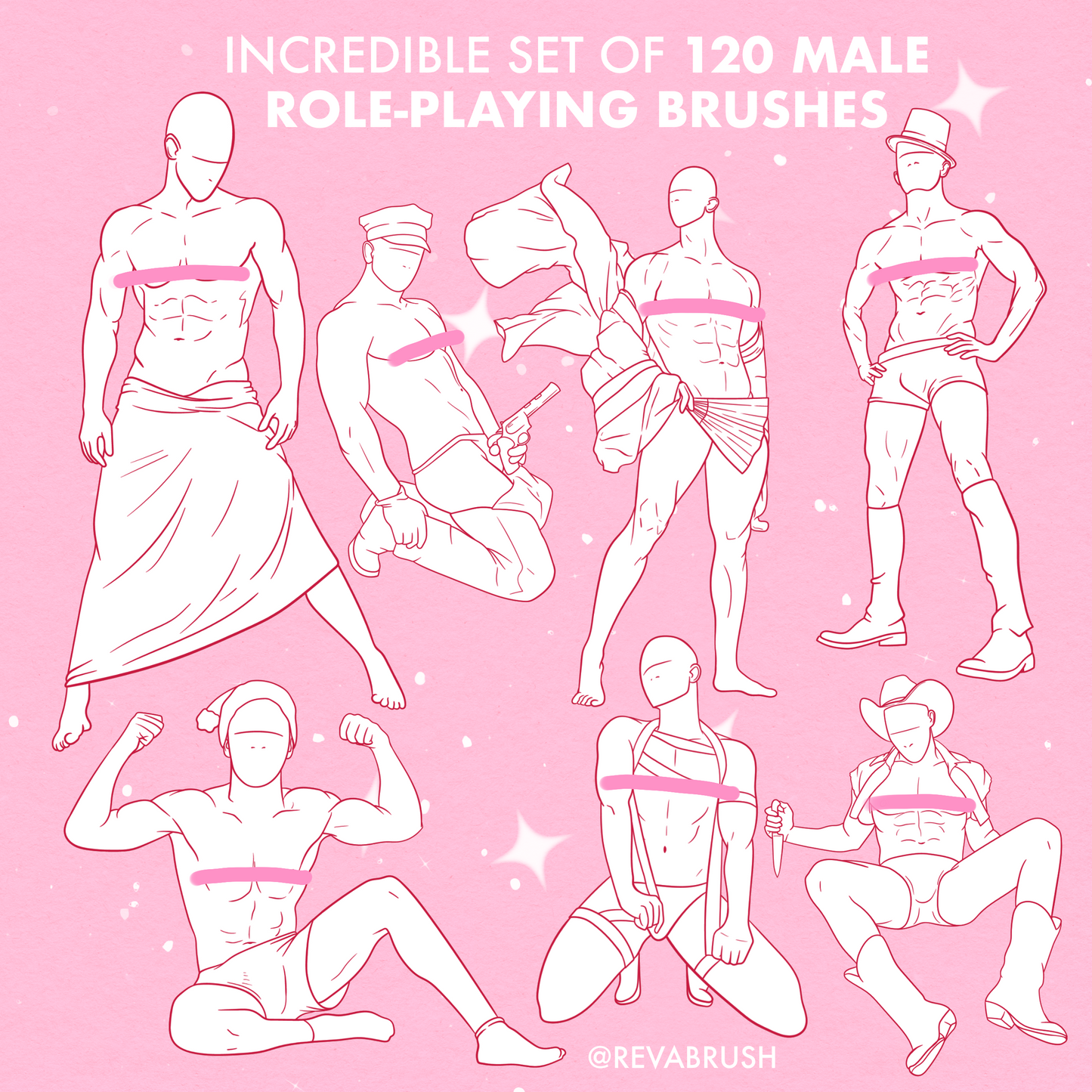 120 Male Role-Playing Adult Mature NSFW brushes for Procreate, Photoshop, Clip Studio, Affinity Photo