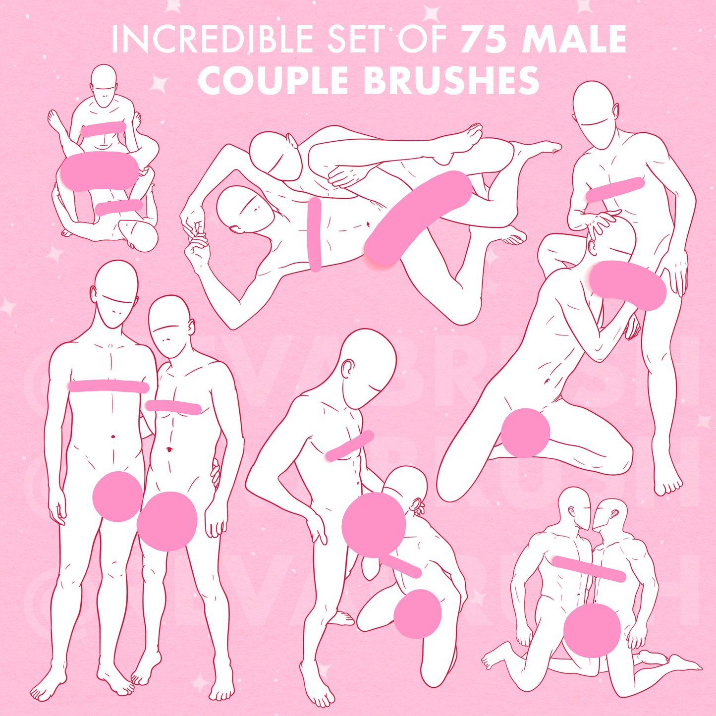 Gay Couple Brushes for Procreate – Male Pose Stamps for Photoshop & Clip Studio