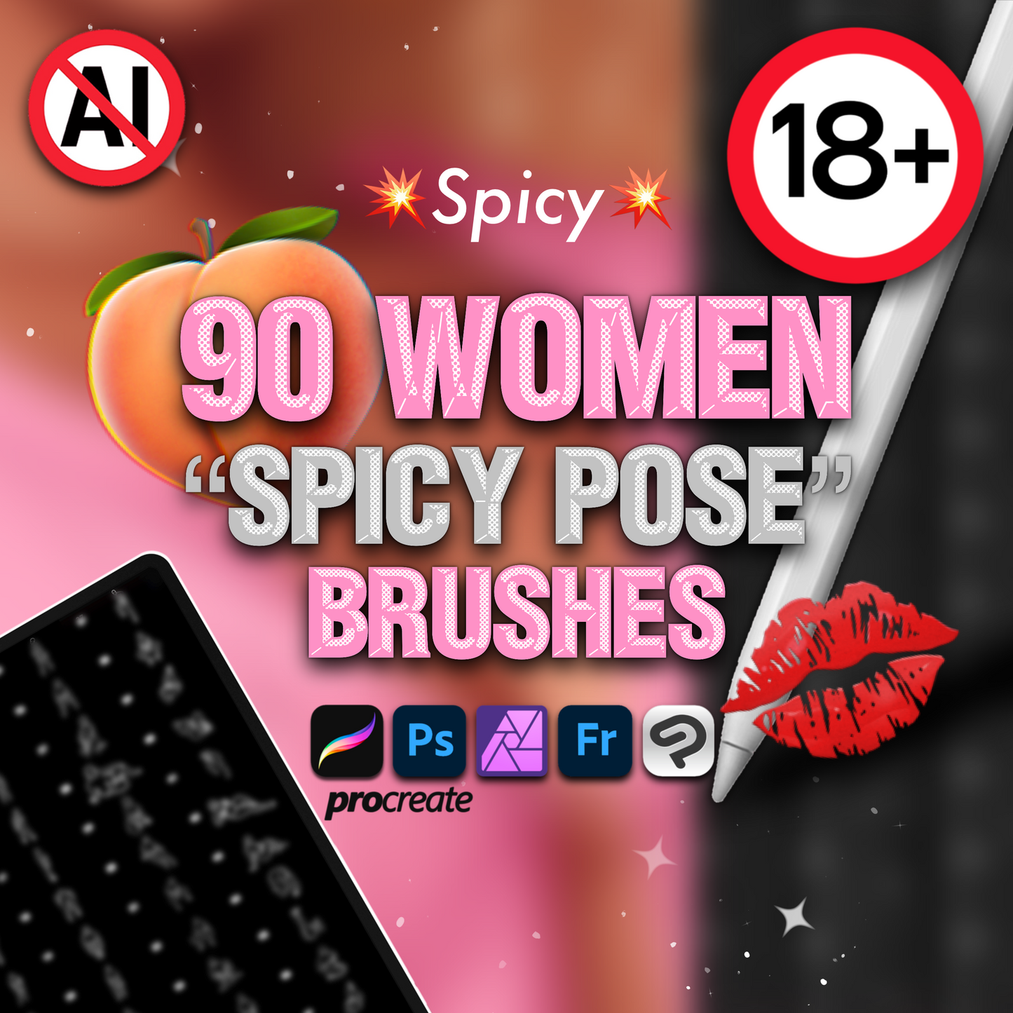 Procreate 여성 포즈 브러시, 포토샵 여성 포즈, 클립 스튜디오 스탬프 및 애니메이션 브러시