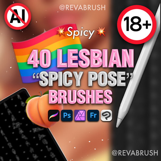 40 Lesbian Mature Adult NSFW Female Pose Brushes – Procreate, Photoshop Couple Stamps & Body Set