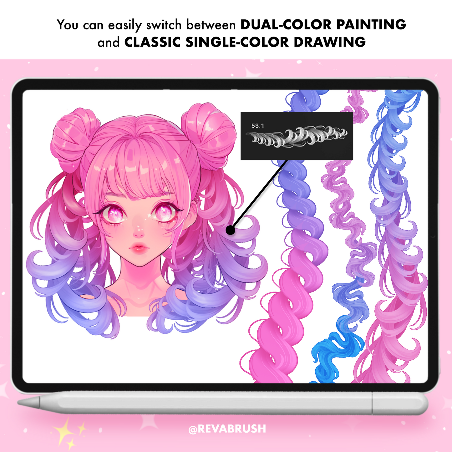 150 Anime Hair Brushes for Procreate – Curly, Outline & Braid Stamps
