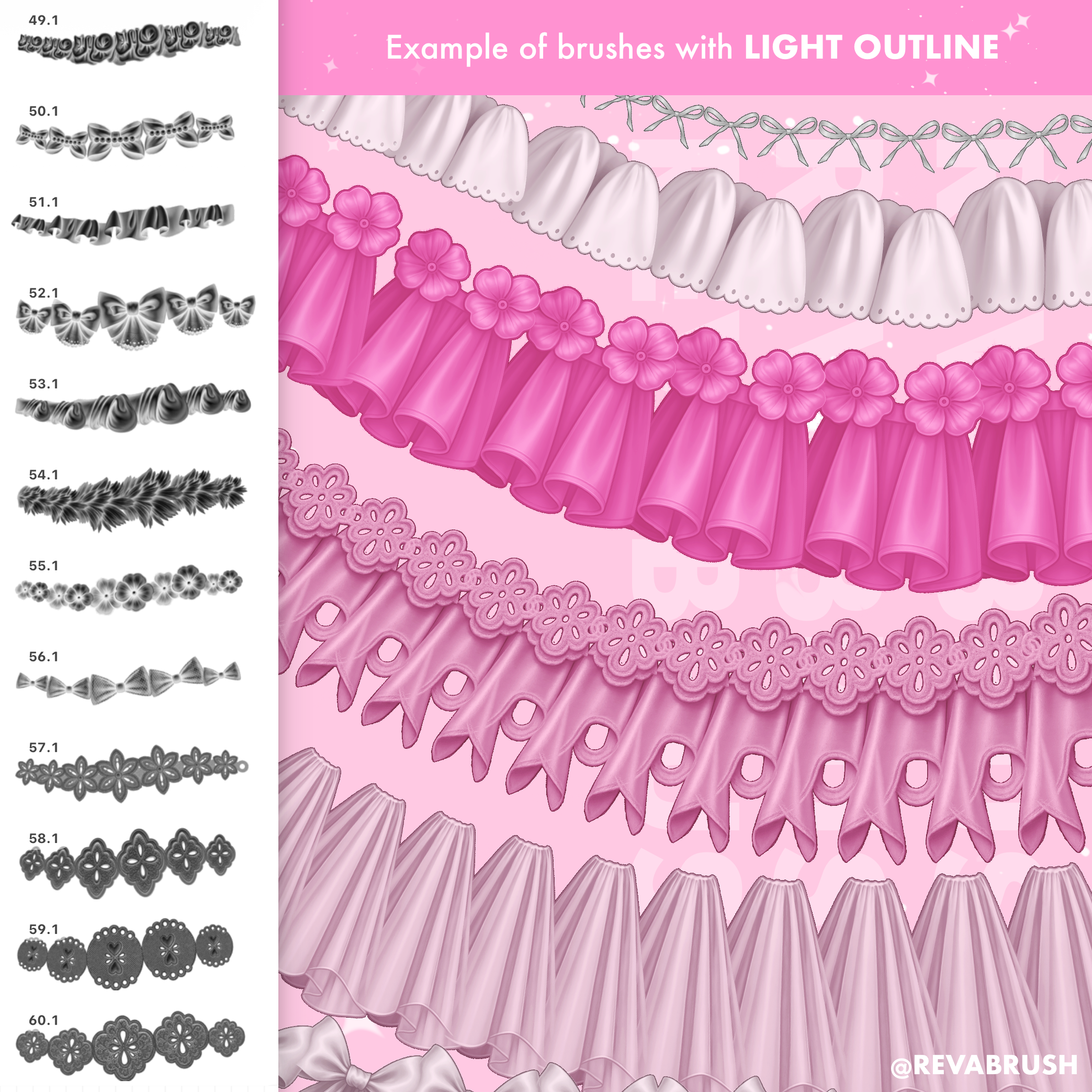Ruffle and lace brushes for Procreate & Photoshop – preview 3