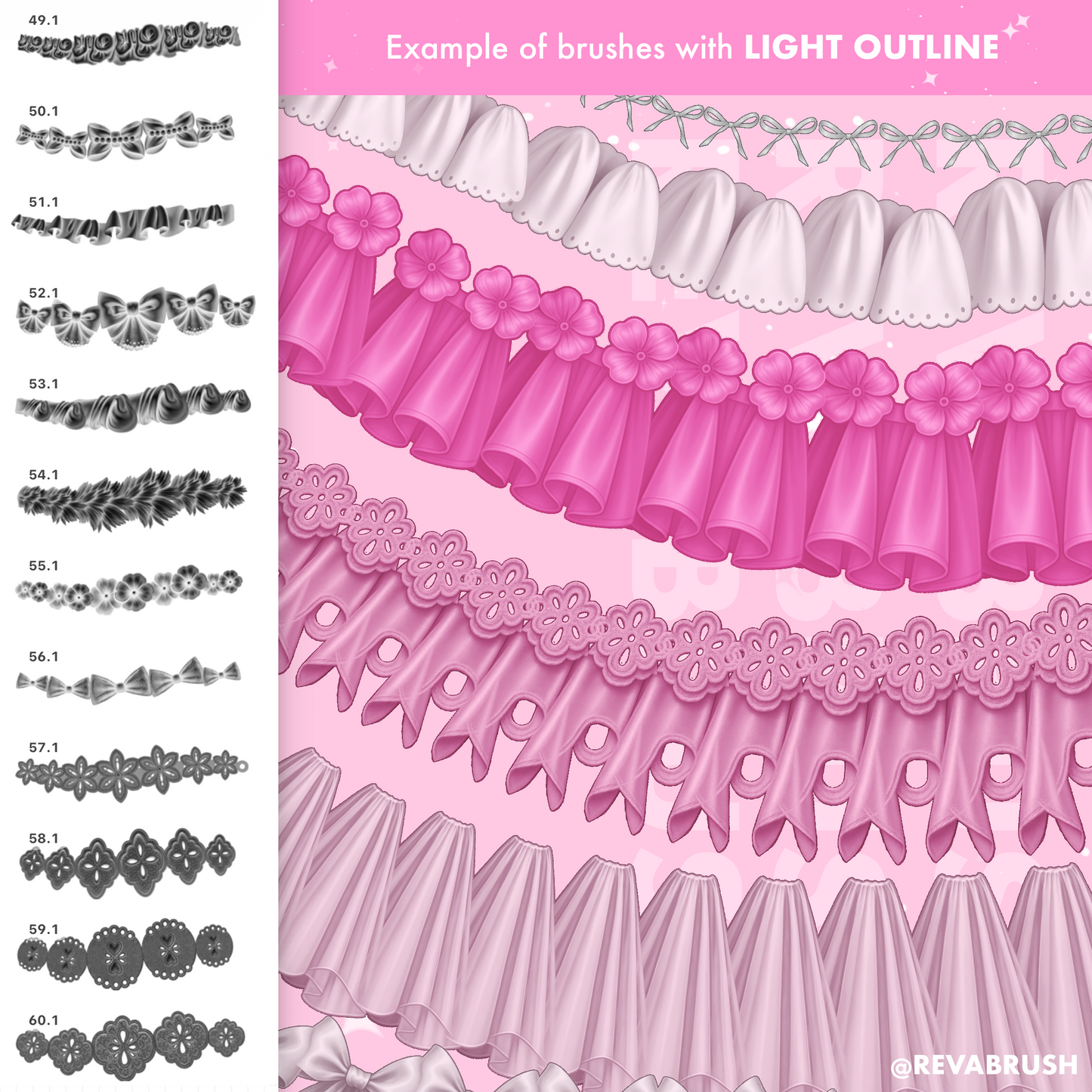 120 Ruffle & Lace Brushes for Procreate – Fashion Fabric Design Set