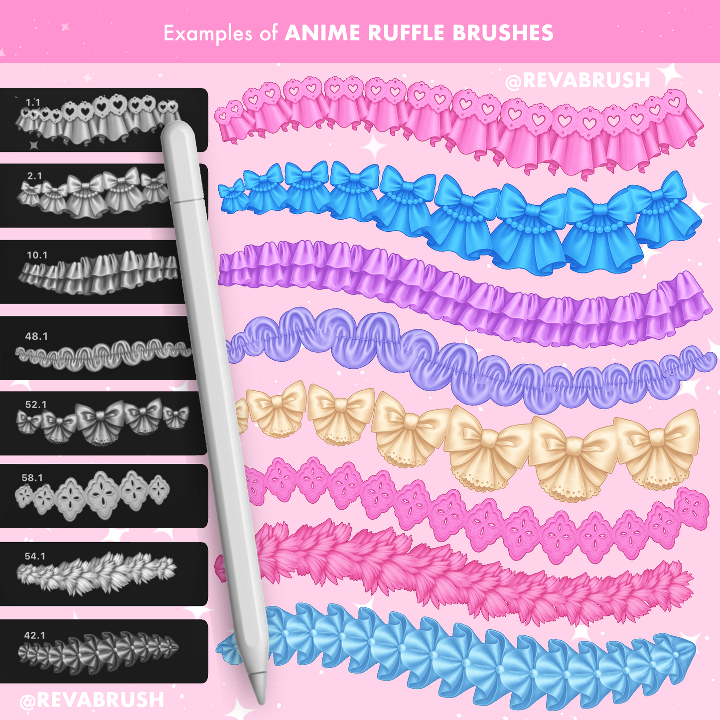 120 Ruffle & Lace Brushes for Procreate – Fashion Fabric Design Set