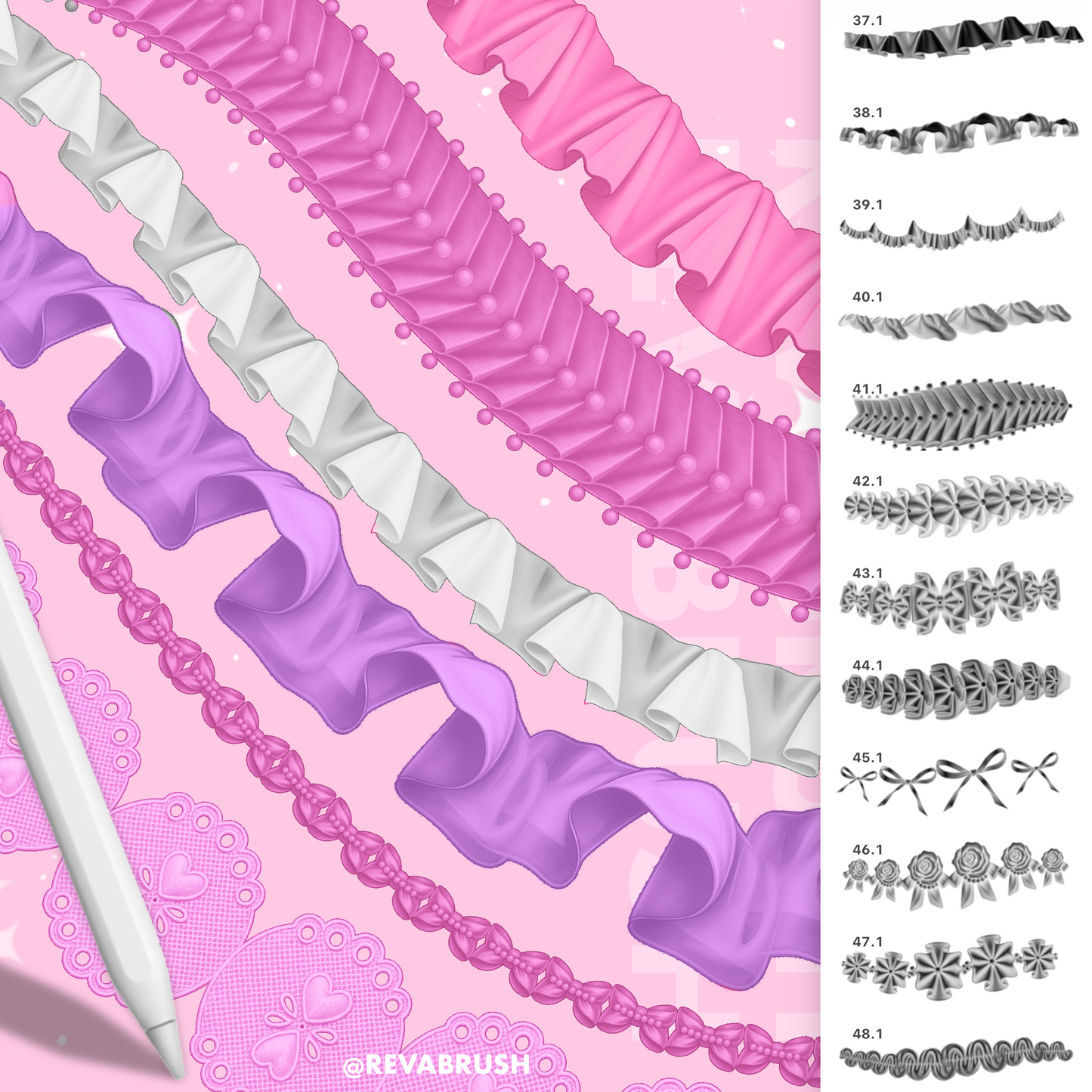 120 Ruffle & Lace Brushes for Procreate – Fashion Fabric Design Set