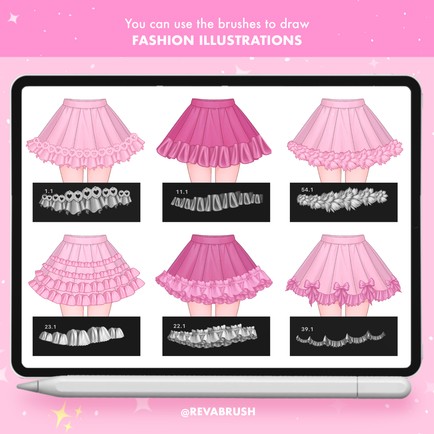 120 Ruffle & Lace Brushes for Procreate – Fashion Fabric Design Set
