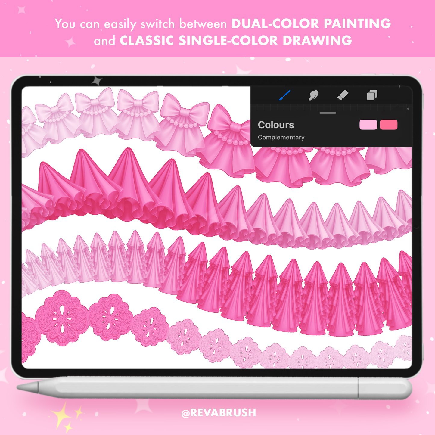 120 Ruffle & Lace Brushes for Procreate – Fashion Fabric Design Set