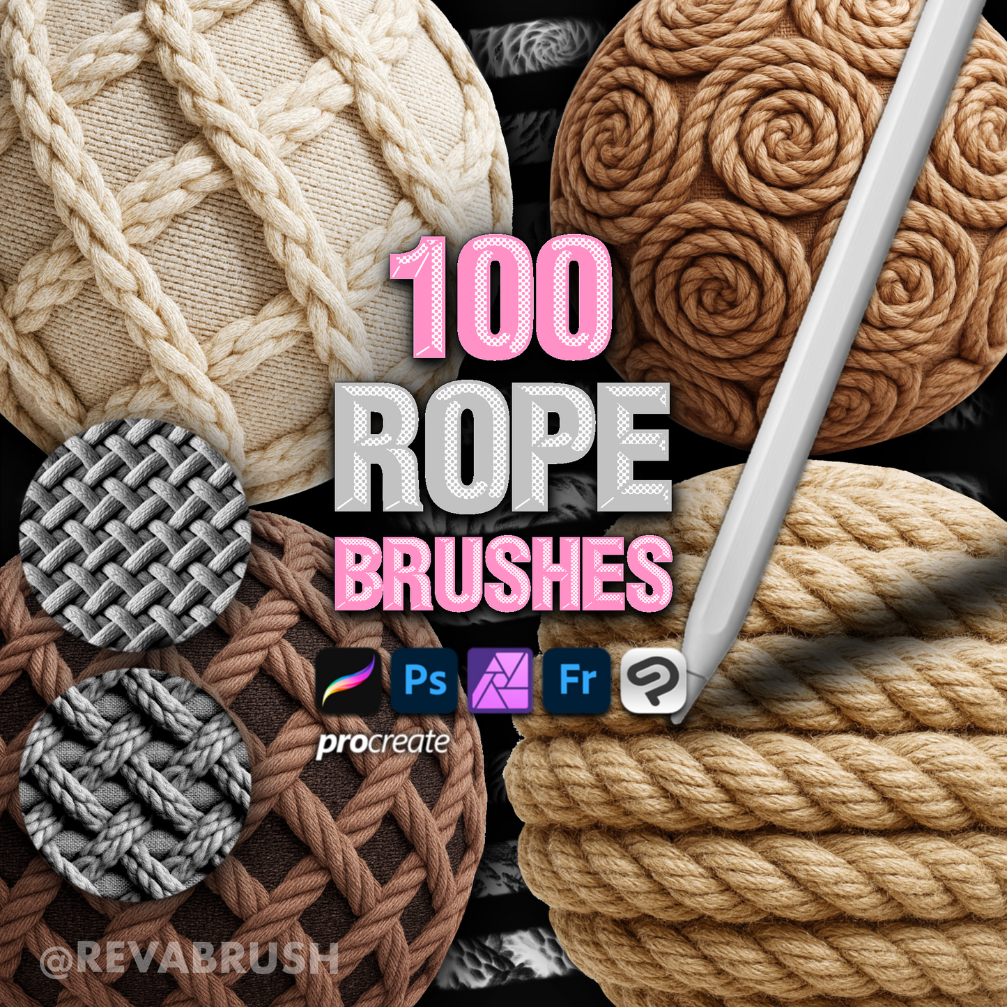 100 Rope Texture Brushes – Seamless Knit for Procreate, Photoshop & More
