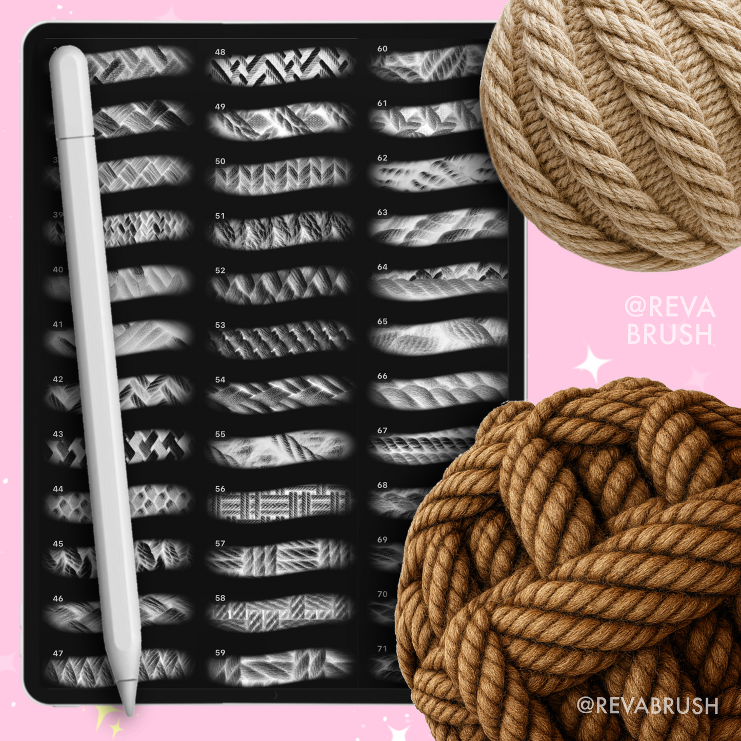 100 Rope Texture Brushes – Seamless Knit for Procreate, Photoshop & More