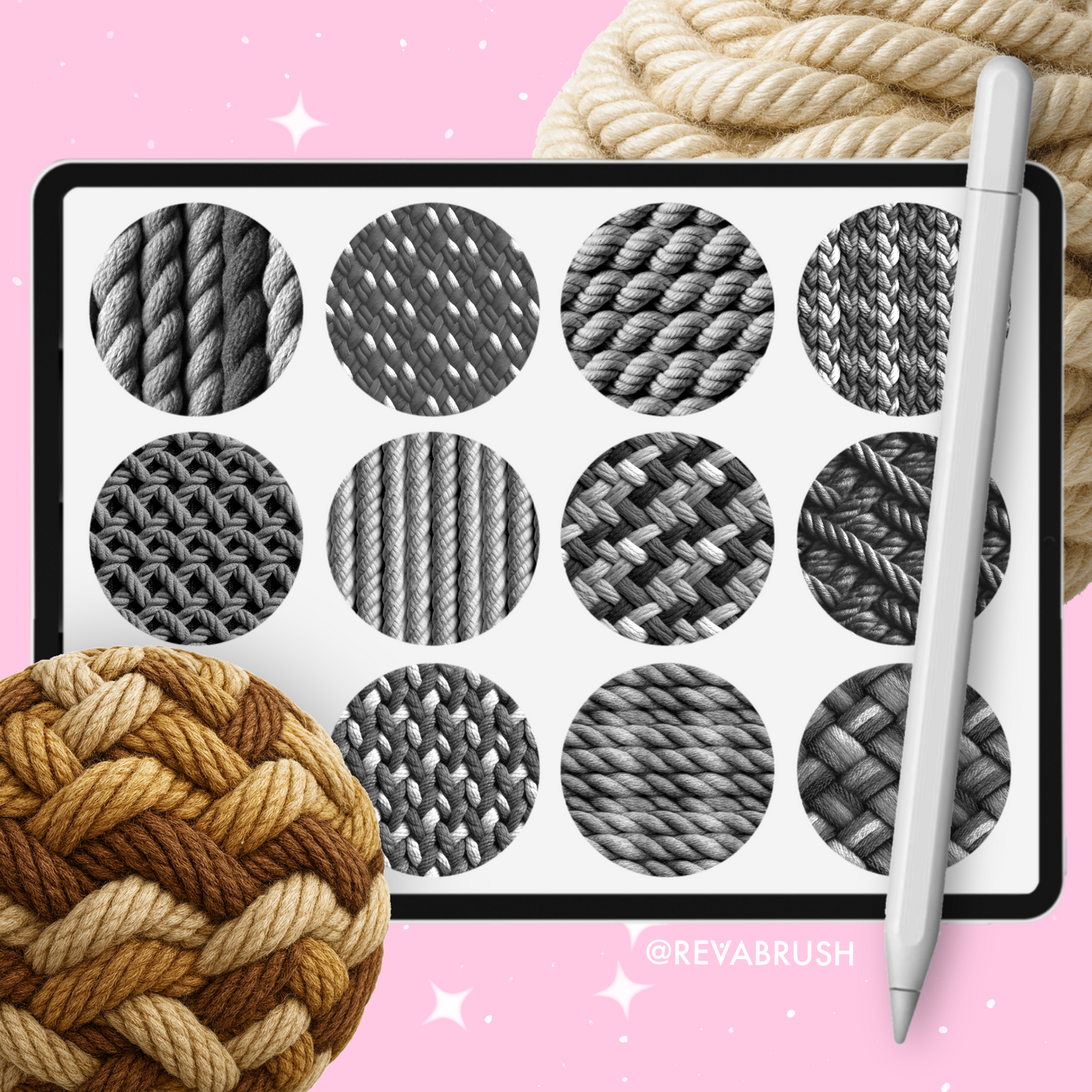 100 Rope Texture Brushes – Seamless Knit for Procreate, Photoshop & More