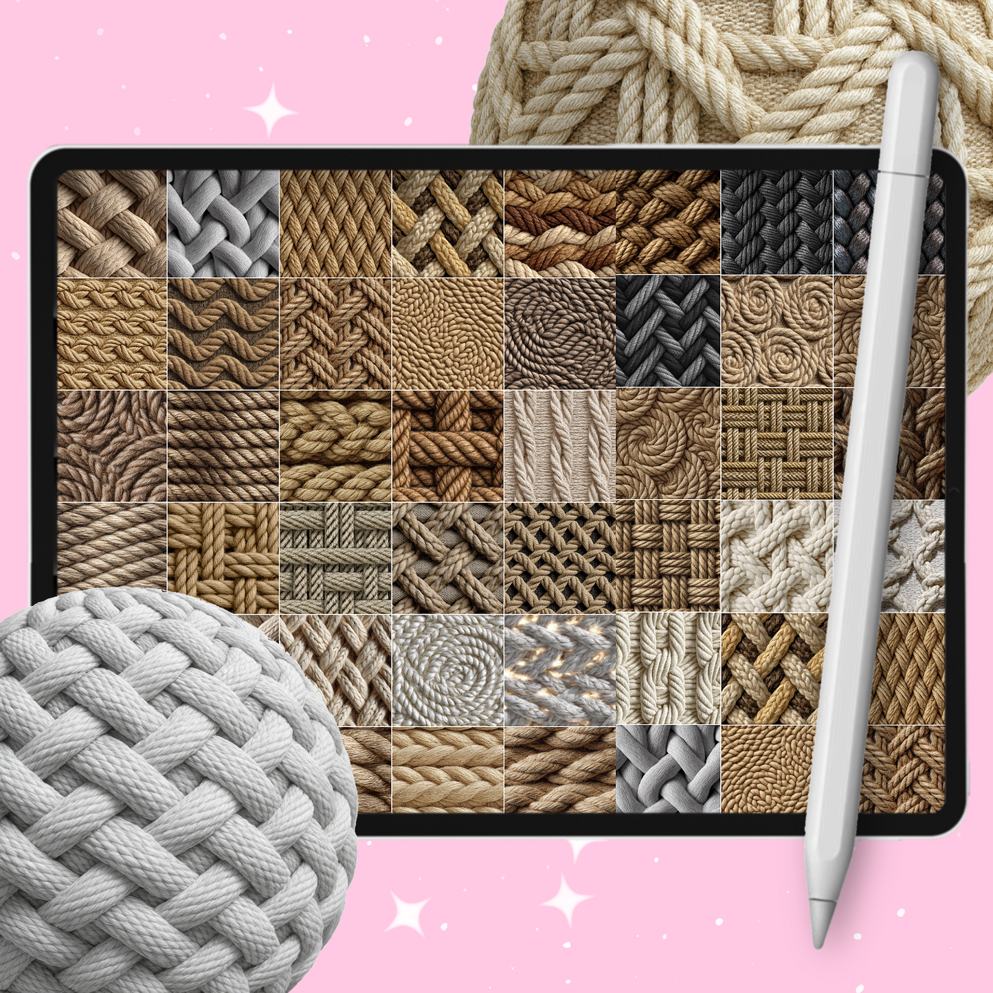 100 Rope Texture Brushes – Seamless Knit for Procreate, Photoshop & More