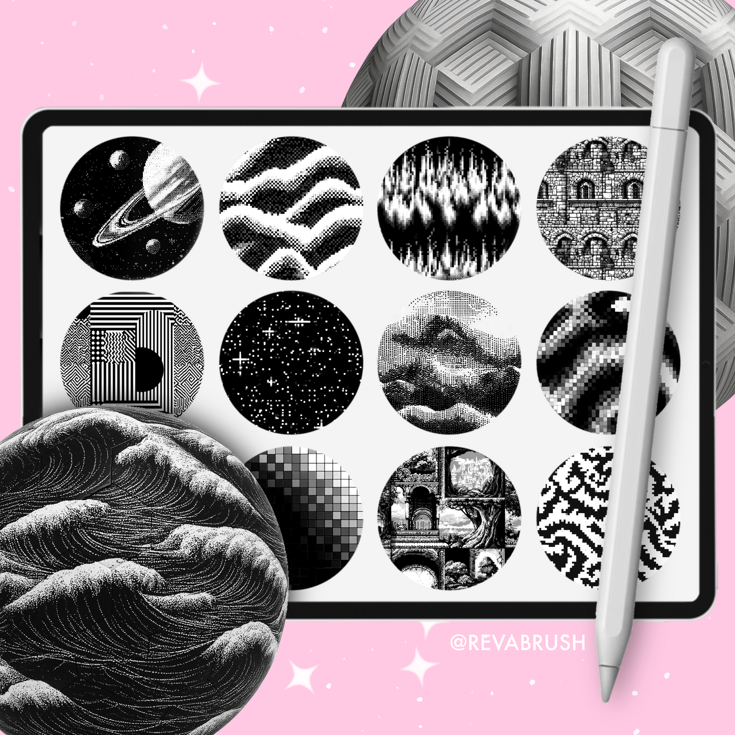 160 Pixel & Glitch Texture Brushes – Procreate, Photoshop & More