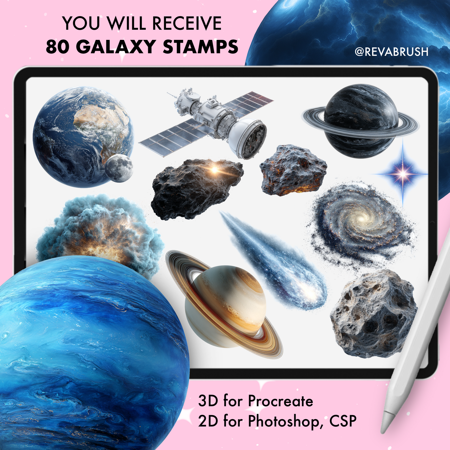 200 Galaxy & Space Texture Brushes – Procreate, Photoshop & More