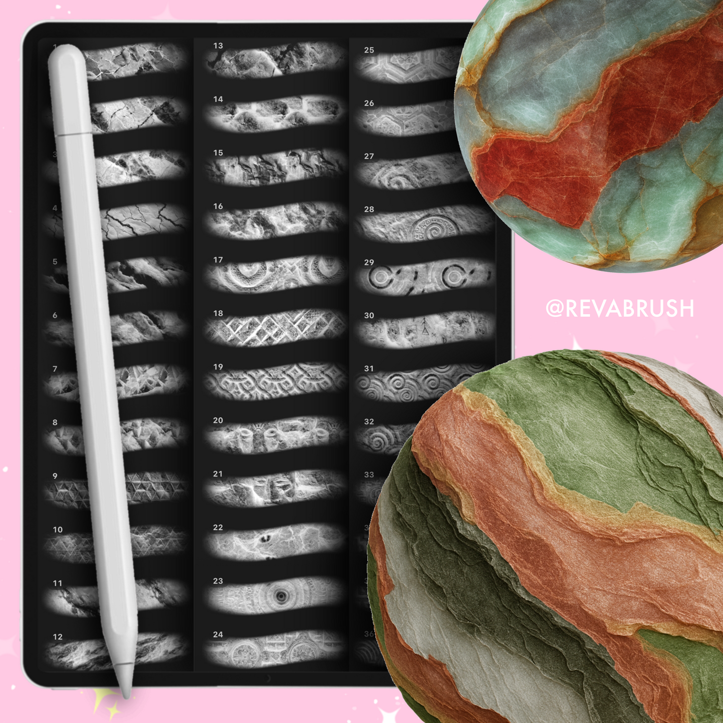 185 Stone Texture Brushes – Interior Set for Procreate, Photoshop & More