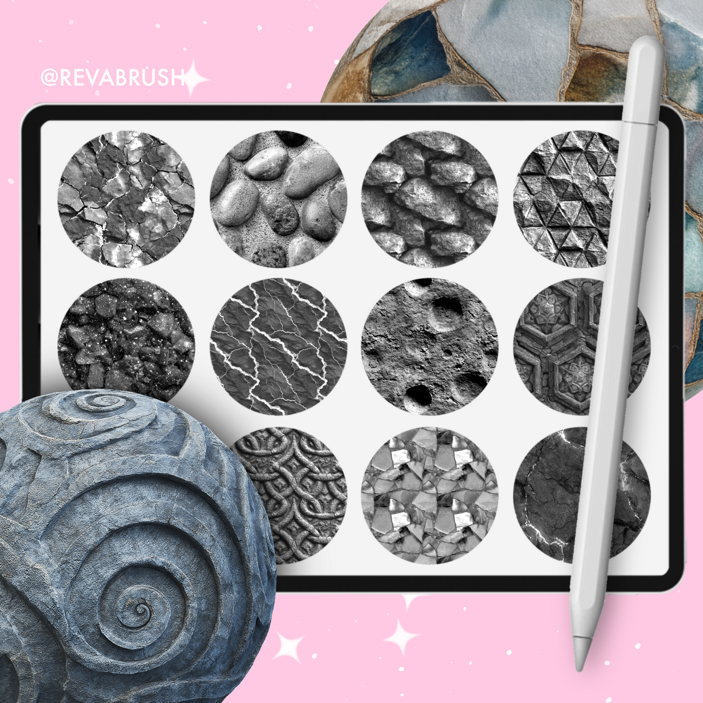 185 Stone Texture Brushes – Interior Set for Procreate, Photoshop & More