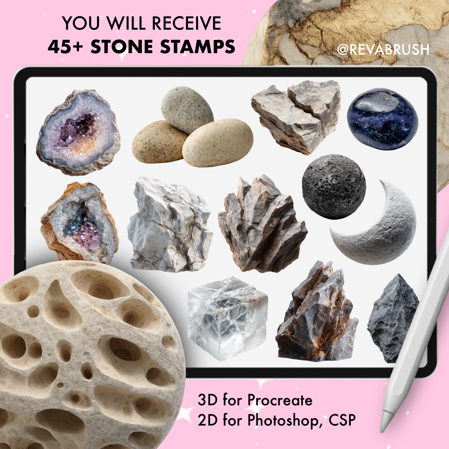 185 Stone Texture Brushes – Interior Set for Procreate, Photoshop & More