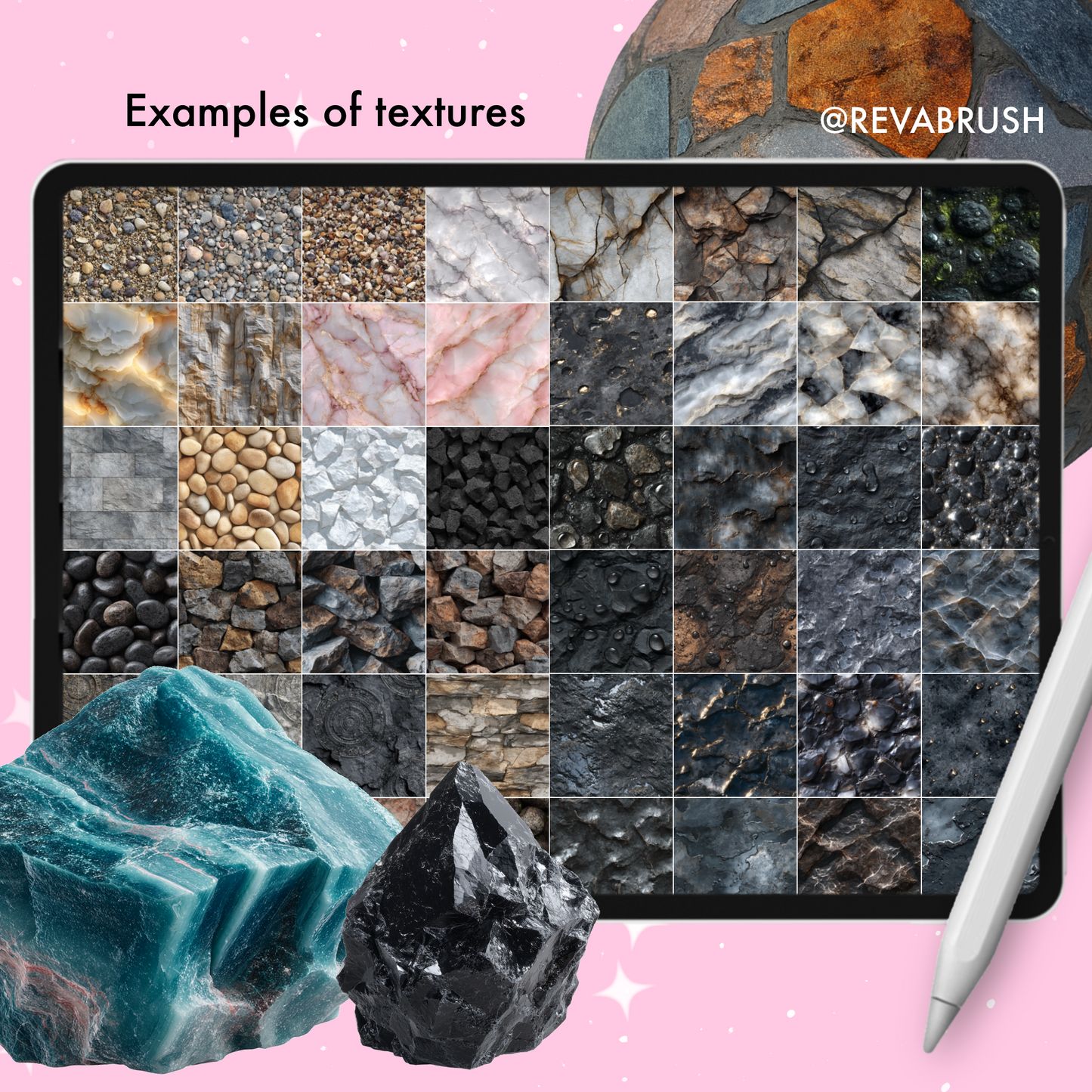 185 Stone Texture Brushes – Interior Set for Procreate, Photoshop & More
