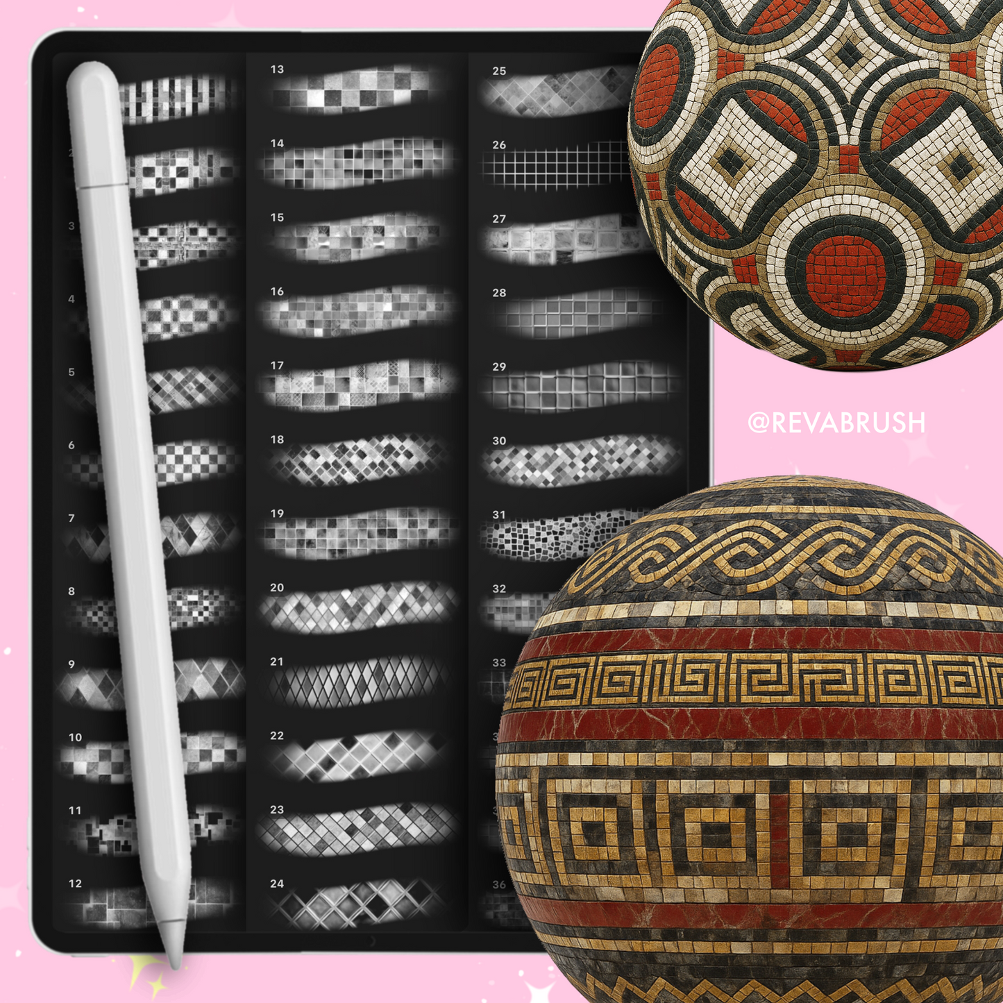 220 Mosaic Texture Brushes – Interior Set for Procreate, Photoshop
