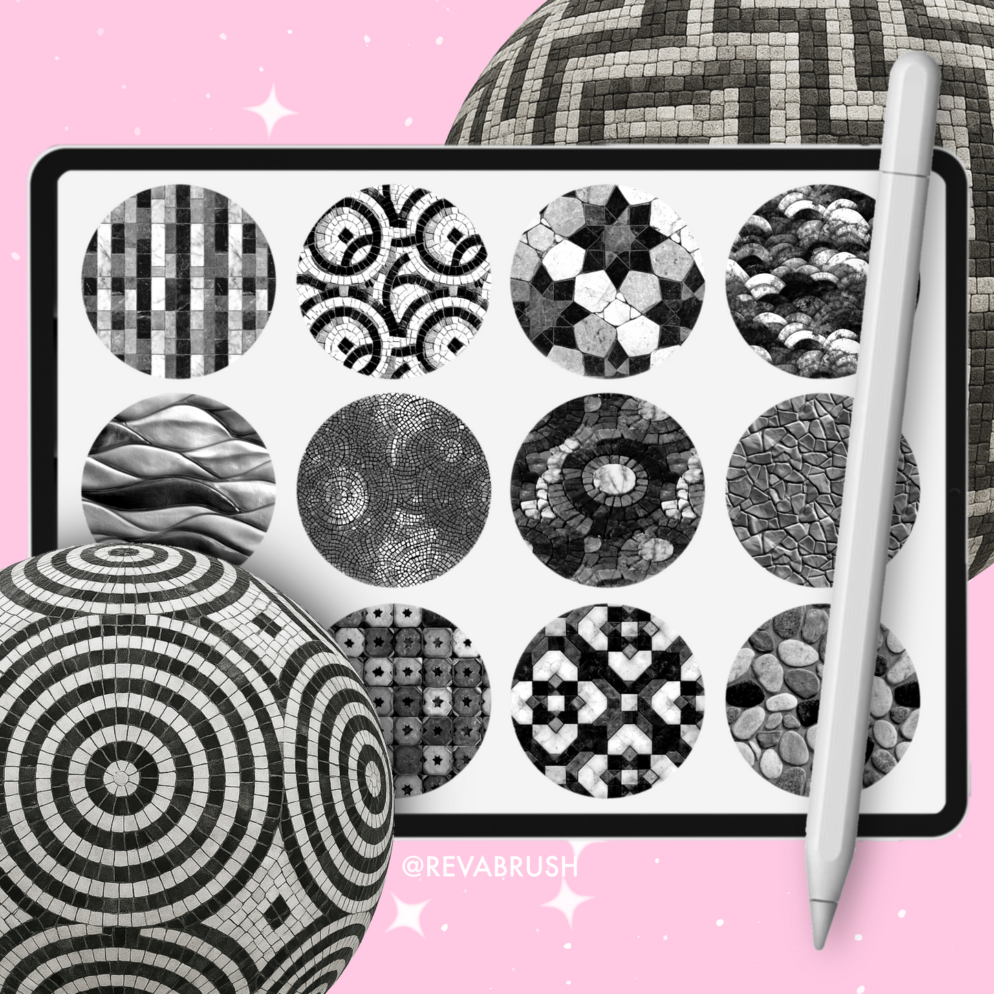 220 Mosaic Texture Brushes – Interior Set for Procreate, Photoshop