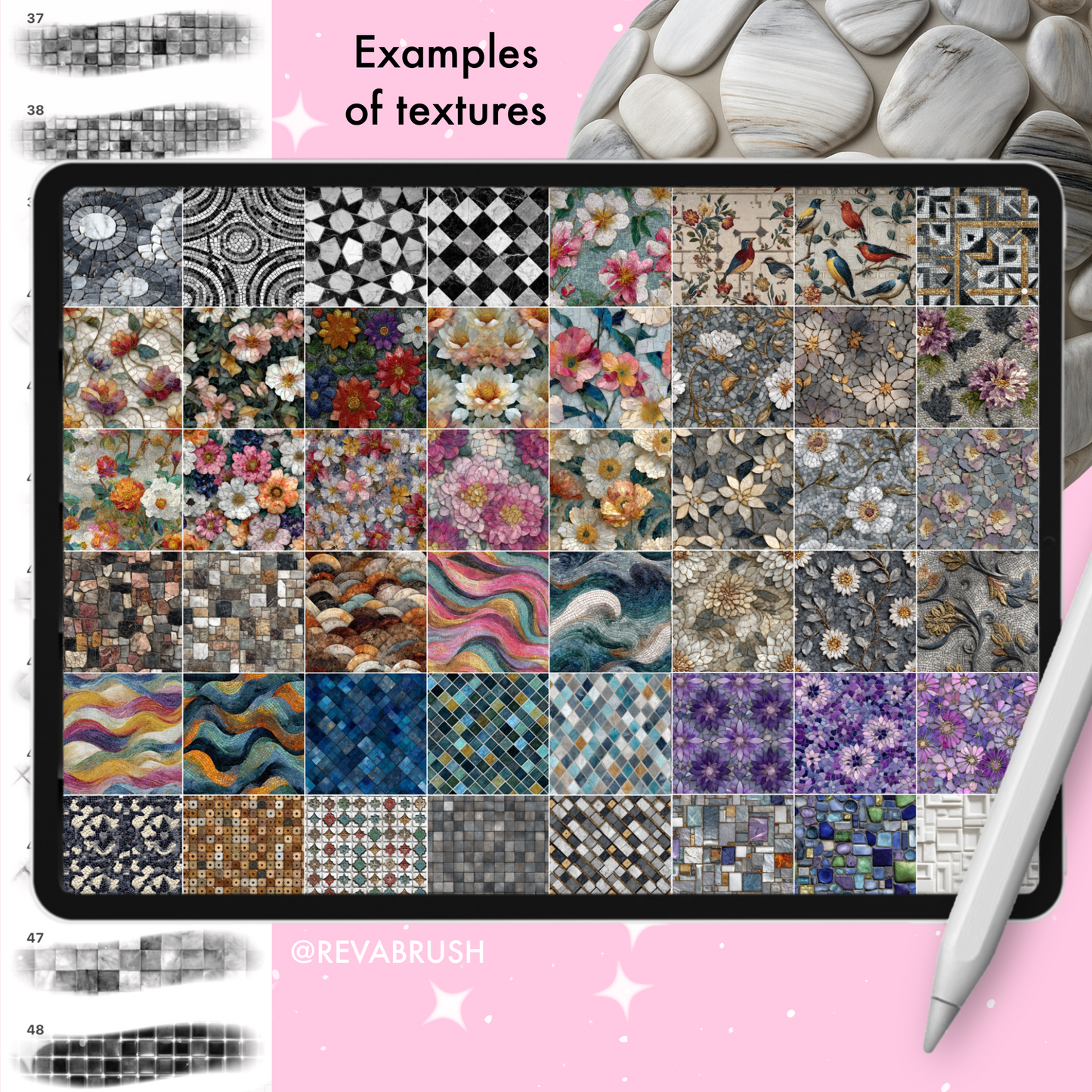 220 Mosaic Texture Brushes – Interior Set for Procreate, Photoshop