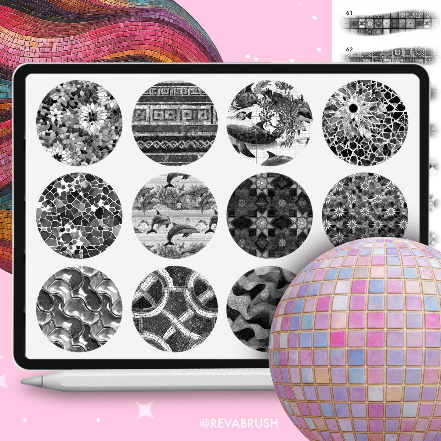 220 Mosaic Texture Brushes – Interior Set for Procreate, Photoshop