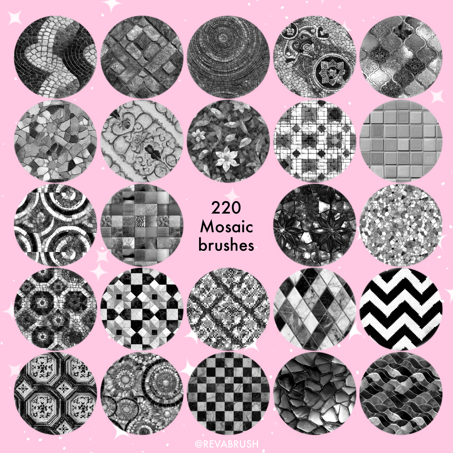 220 Mosaic Texture Brushes – Interior Set for Procreate, Photoshop
