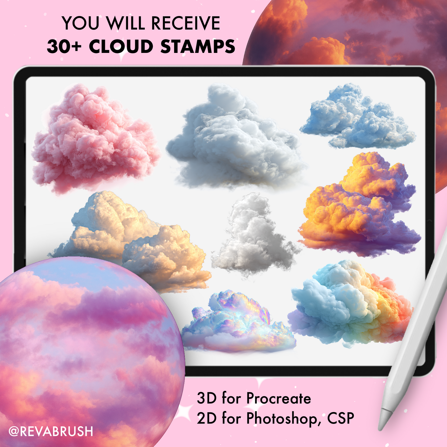 120 Cloud & Sky Texture Brushes – Procreate, Photoshop & Clip Studio