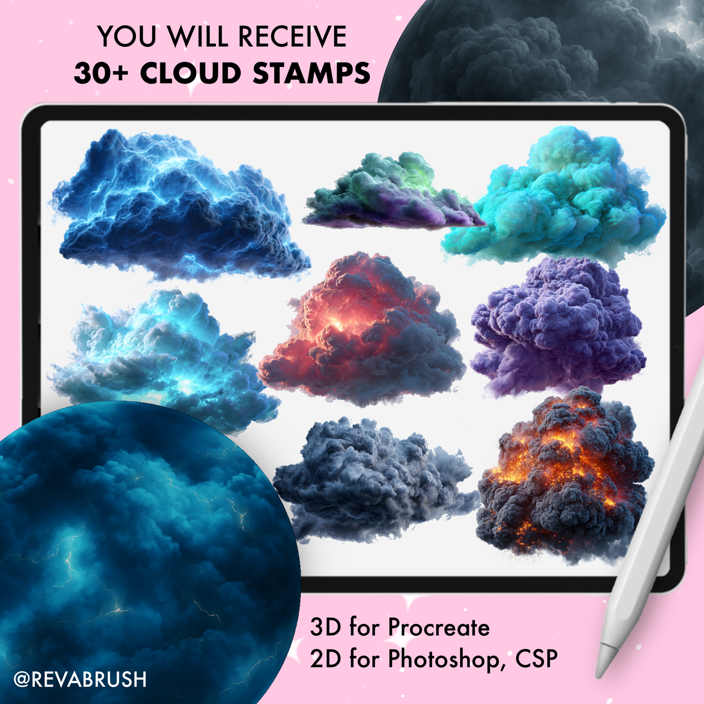 120 Cloud & Sky Texture Brushes – Procreate, Photoshop & Clip Studio