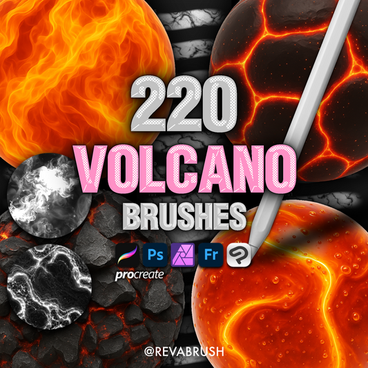 220 Lava, Volcano & Fire Brushes – Procreate, Photoshop & Clip Studio