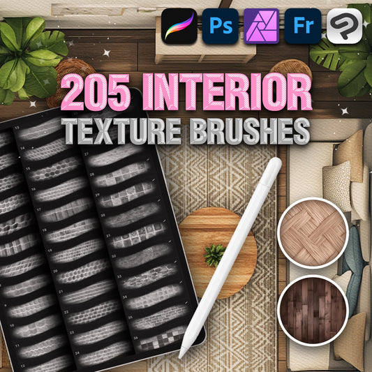 Procreate Interior Texture Brushes – Photoshop Architecture, Wood, Stone & Tile Brush Set