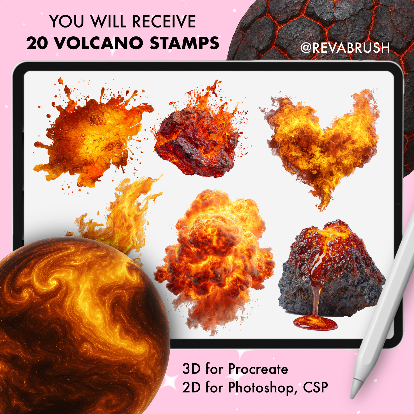 220 Lava, Volcano & Fire Brushes – Procreate, Photoshop & Clip Studio