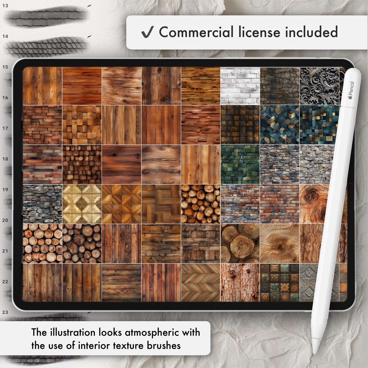 Procreate Interior Texture Brushes – Photoshop Architecture, Wood, Stone & Tile Brush Set
