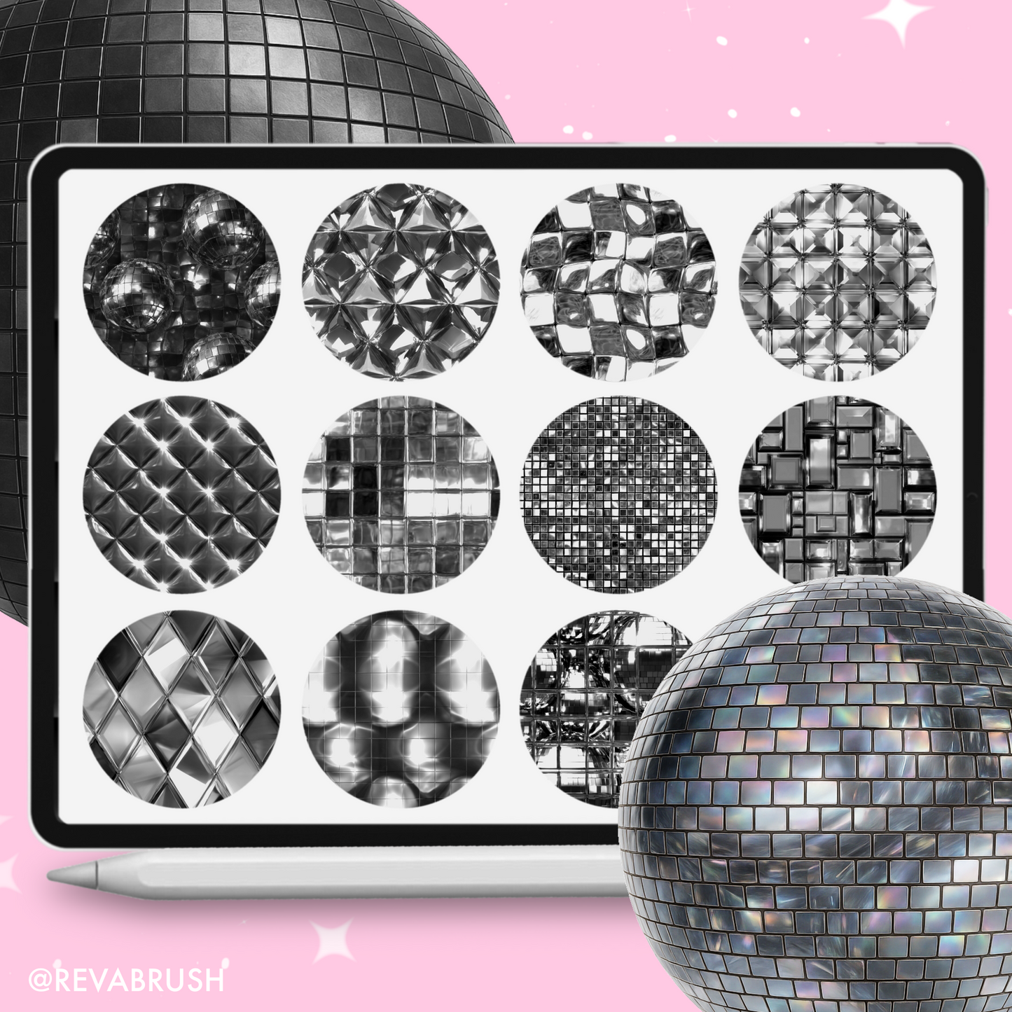 160 Disco Ball Texture Brushes – Procreate, Photoshop & More