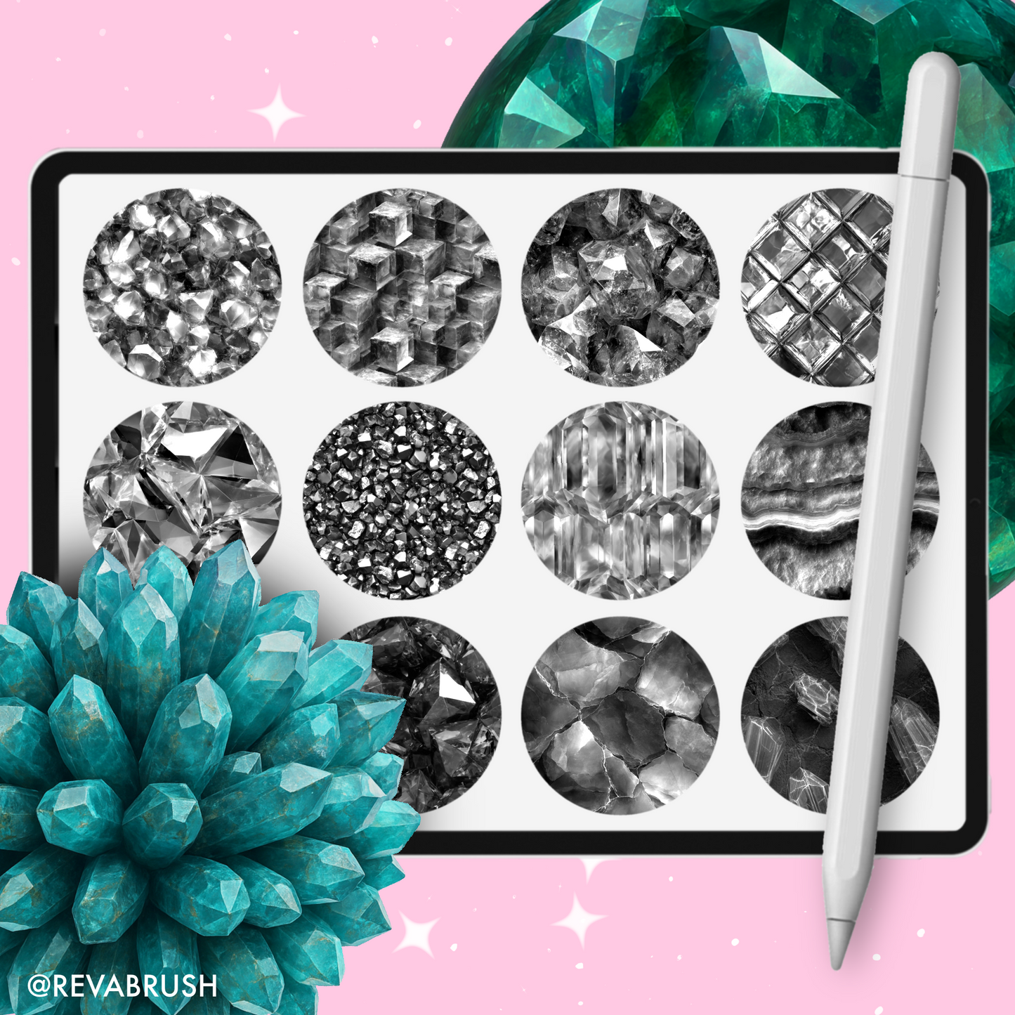 210 Crystal Texture Brushes – Procreate, Photoshop