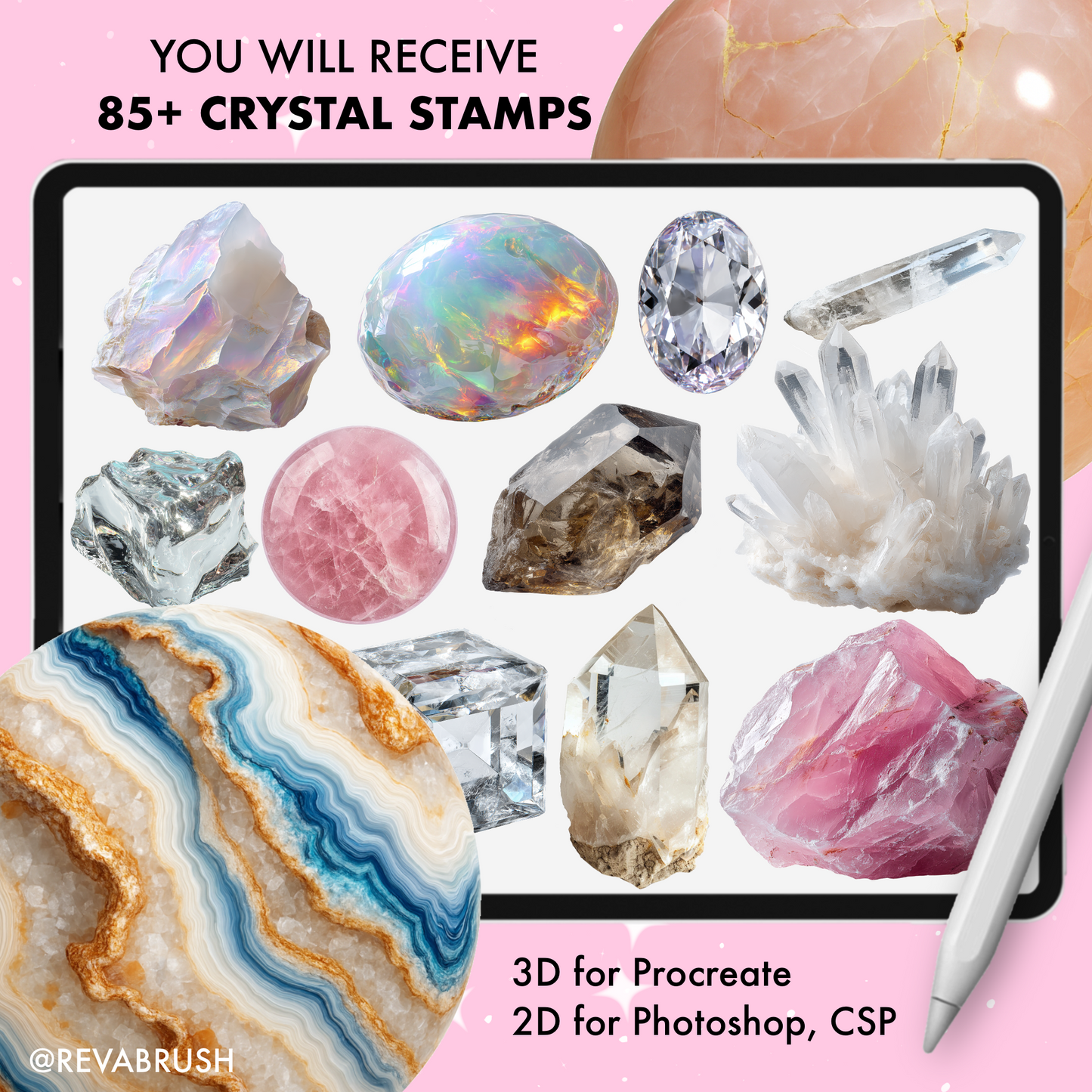 210 Crystal Texture Brushes – Procreate, Photoshop