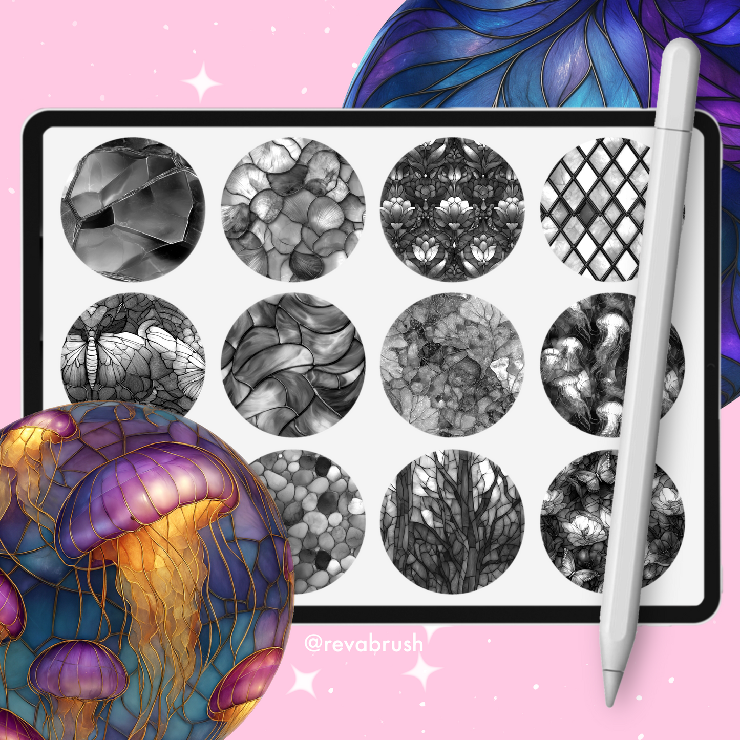 170 Stained Glass Texture Brushes – Procreate, Photoshop
