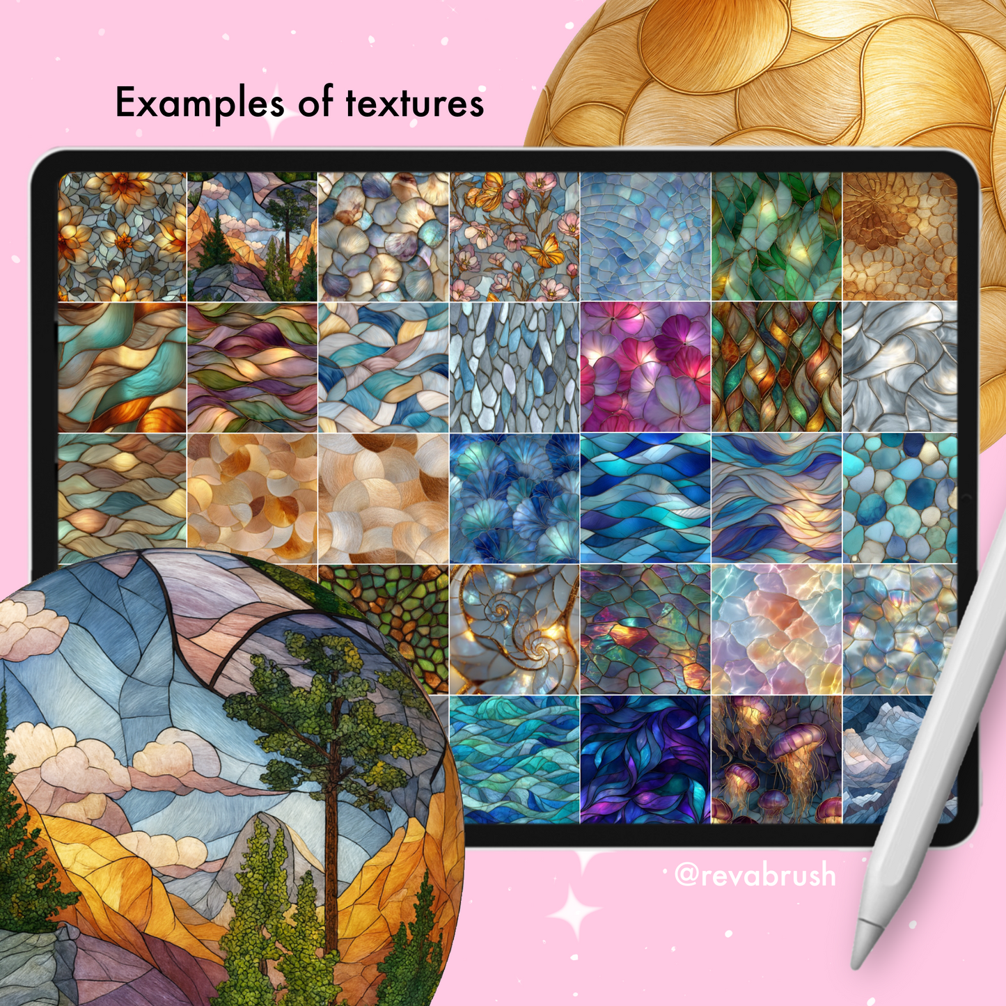170 Stained Glass Texture Brushes – Procreate, Photoshop