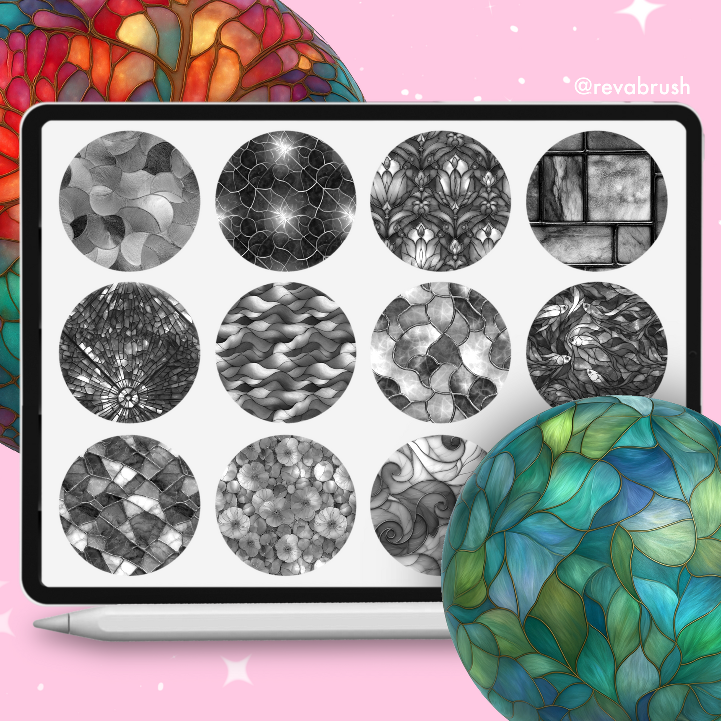 170 Stained Glass Texture Brushes – Procreate, Photoshop