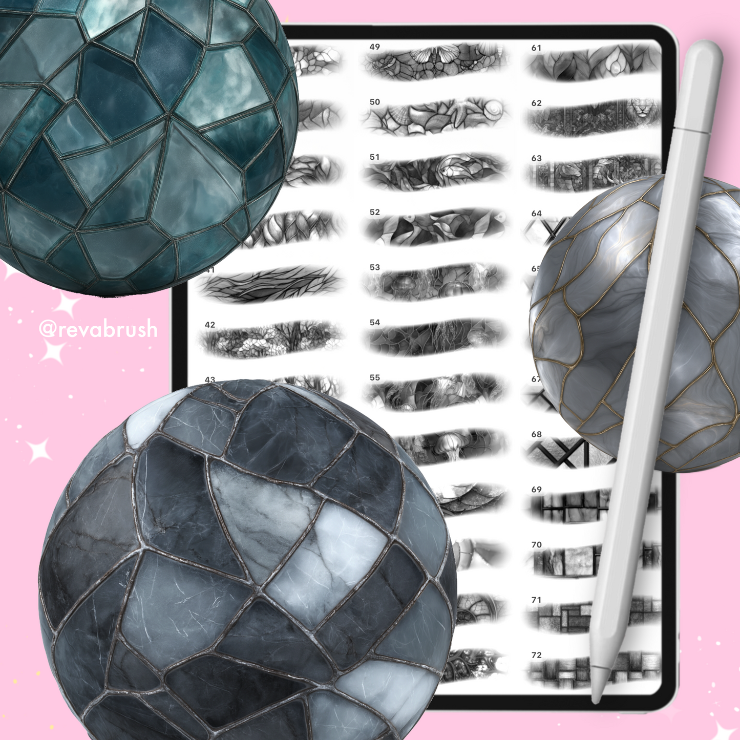 170 Stained Glass Texture Brushes – Procreate, Photoshop
