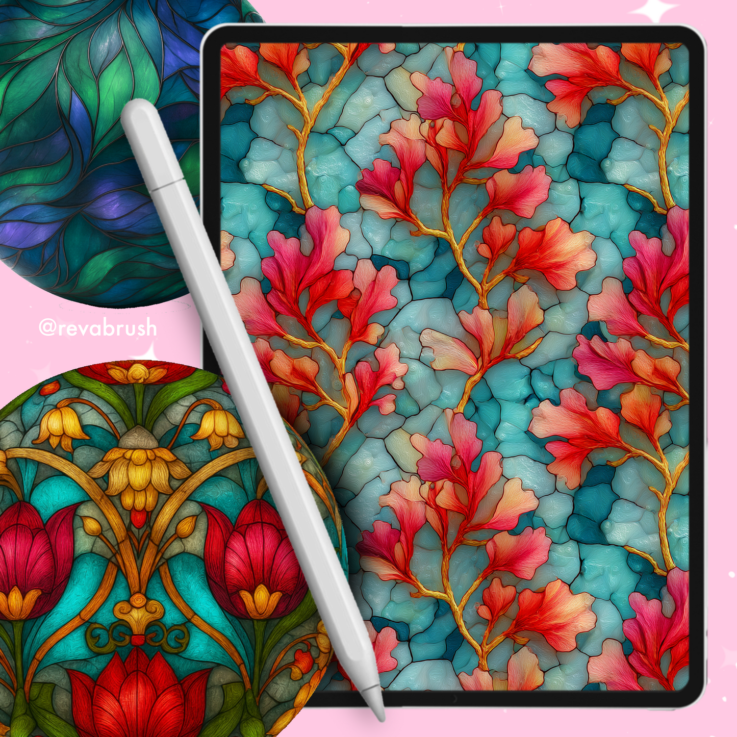 170 Stained Glass Texture Brushes – Procreate, Photoshop