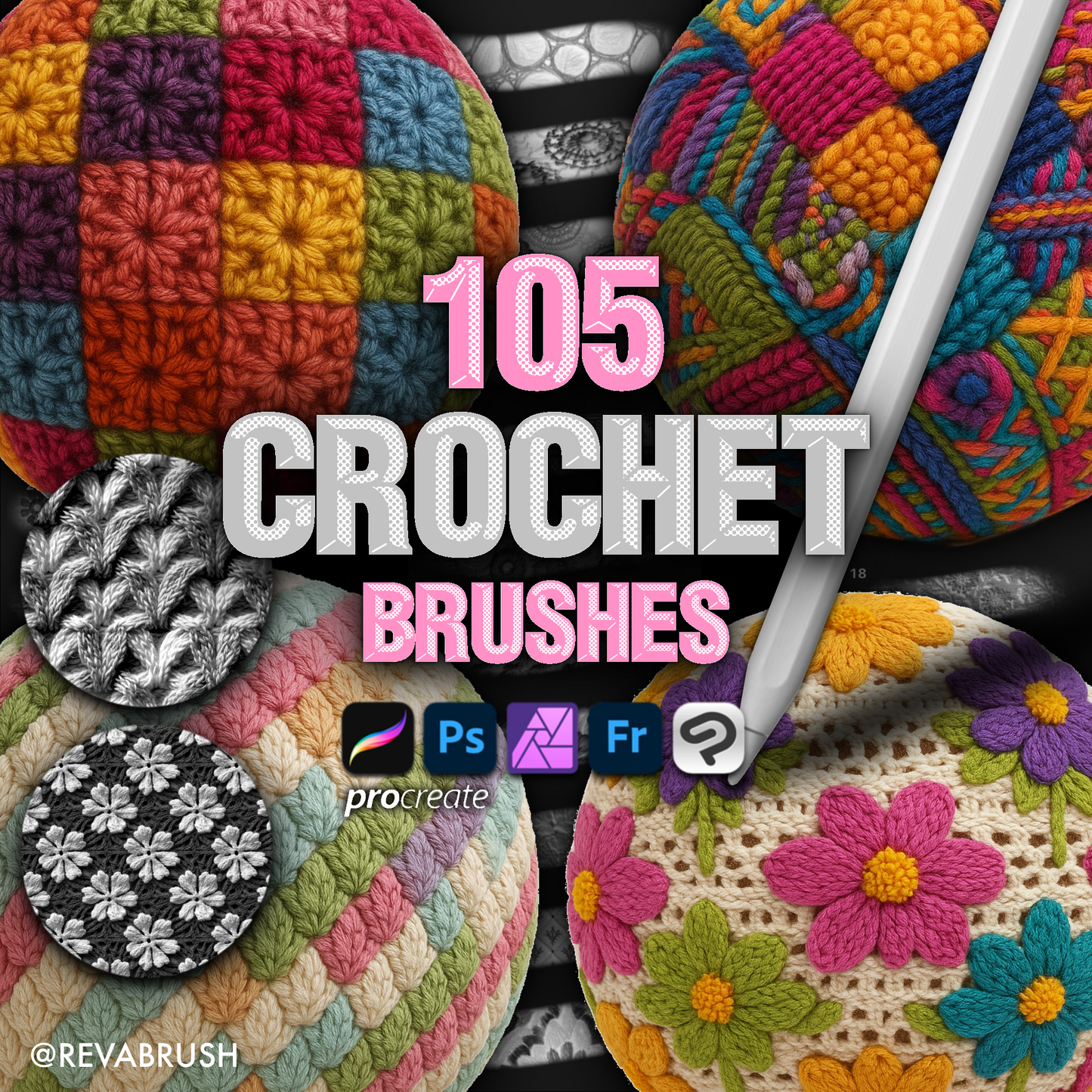 105 Crochet & Knitting Texture Brushes – Procreate, Photoshop