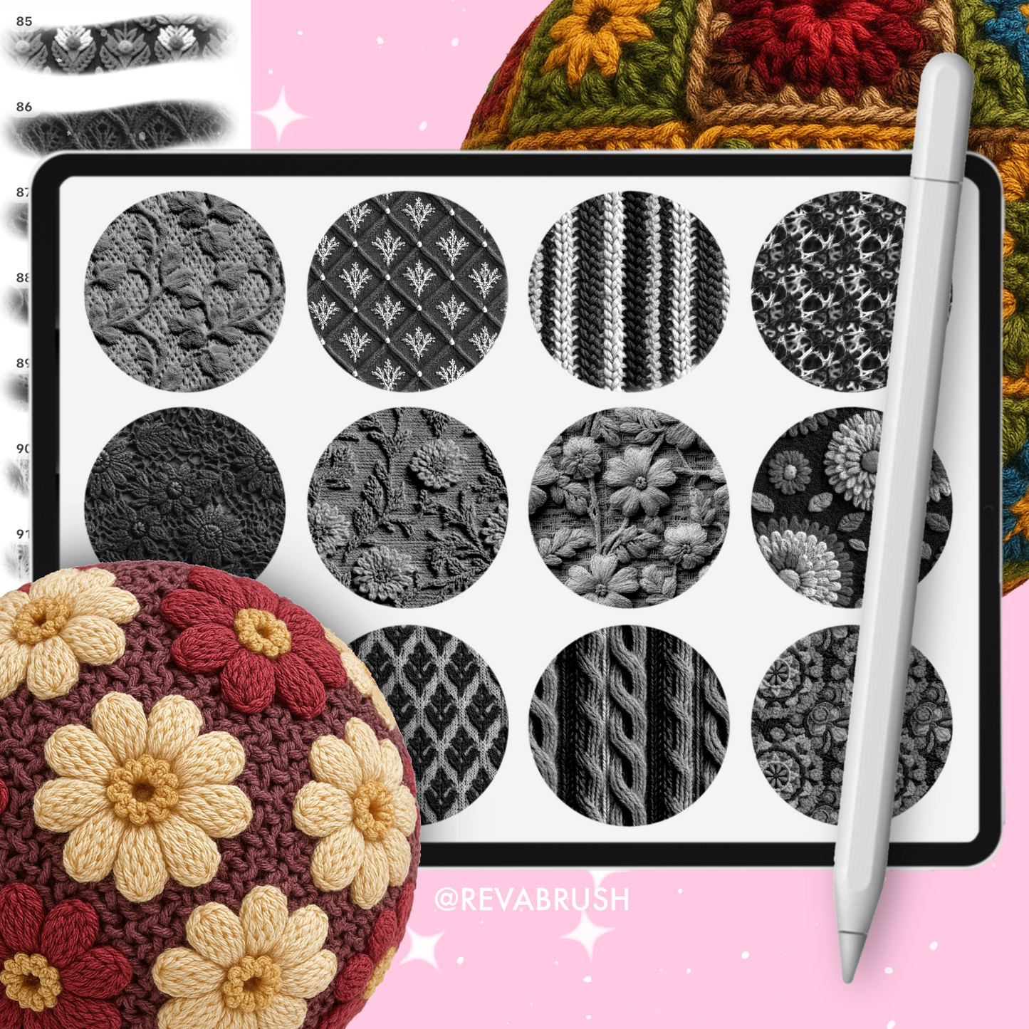105 Crochet & Knitting Texture Brushes – Procreate, Photoshop